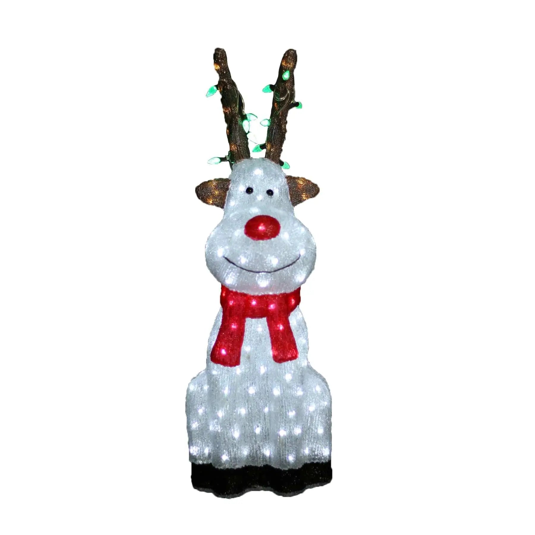 Promo Christmas Figure Acrylic Sitting Red Nose Reindeer with Christmas Lights - 2 Sizes