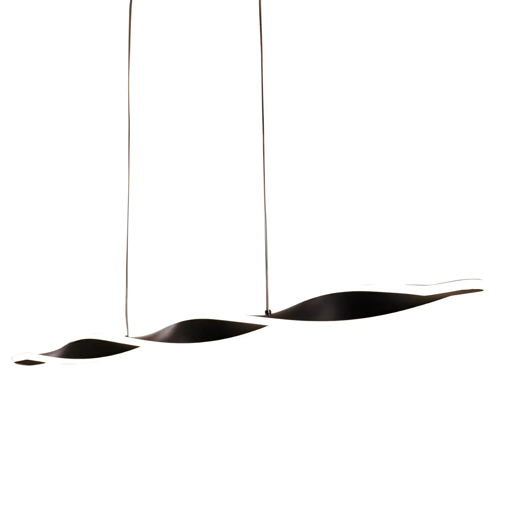 Close-up of the twisted aluminium design of the Oriel Aeon pendant.
