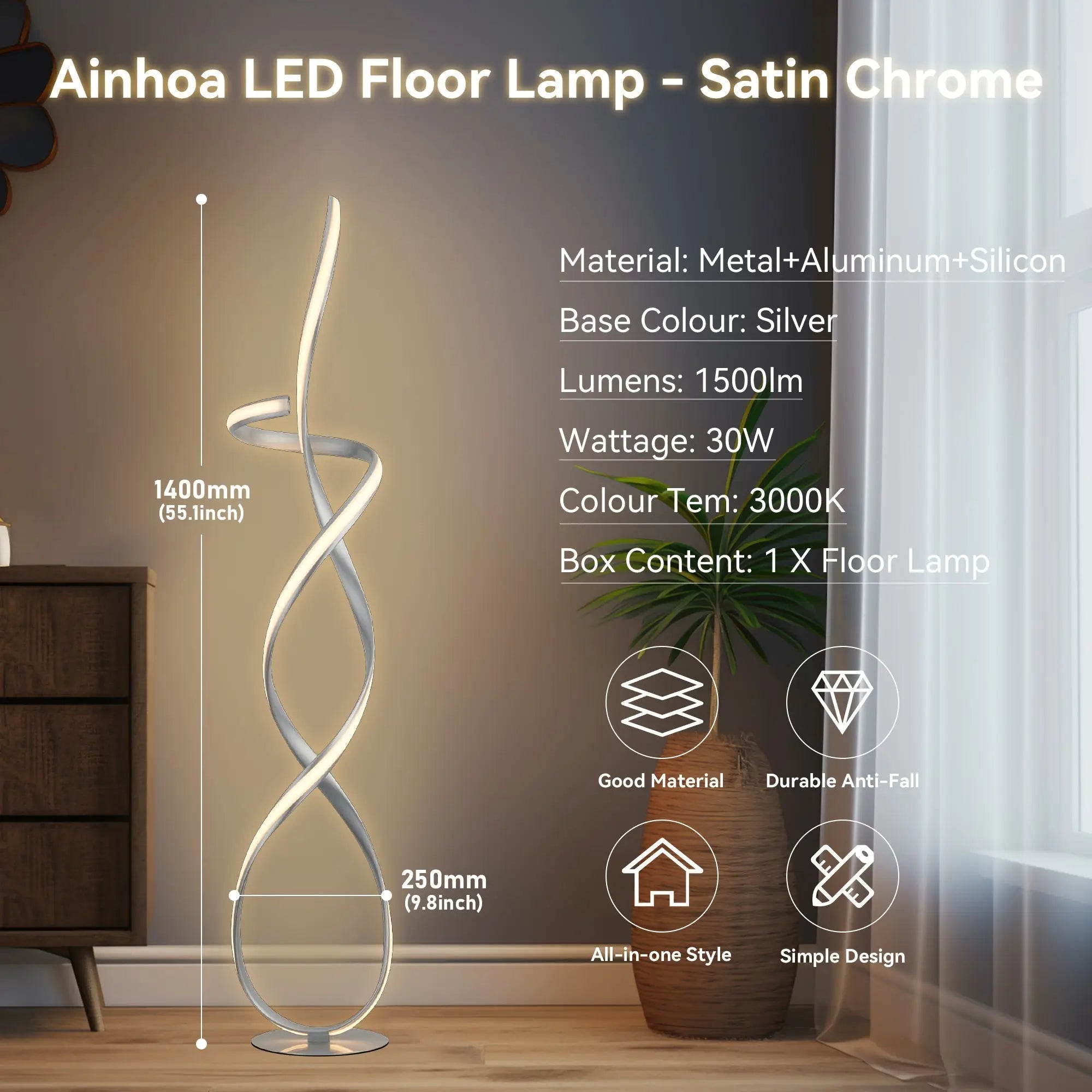 Ainhoa Led Floor Lamp - Satin Chrome Lexi Lighting