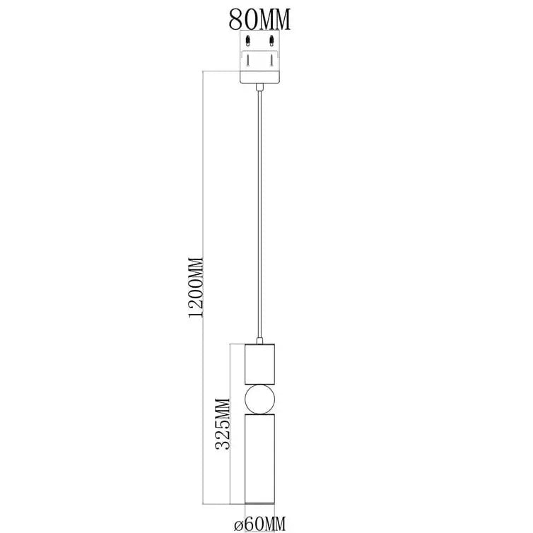 Technical drawing of a cylindrical object with dimensions labeled. Roma Matt Black & Brass LED Tri-Colour Single Pendant Light