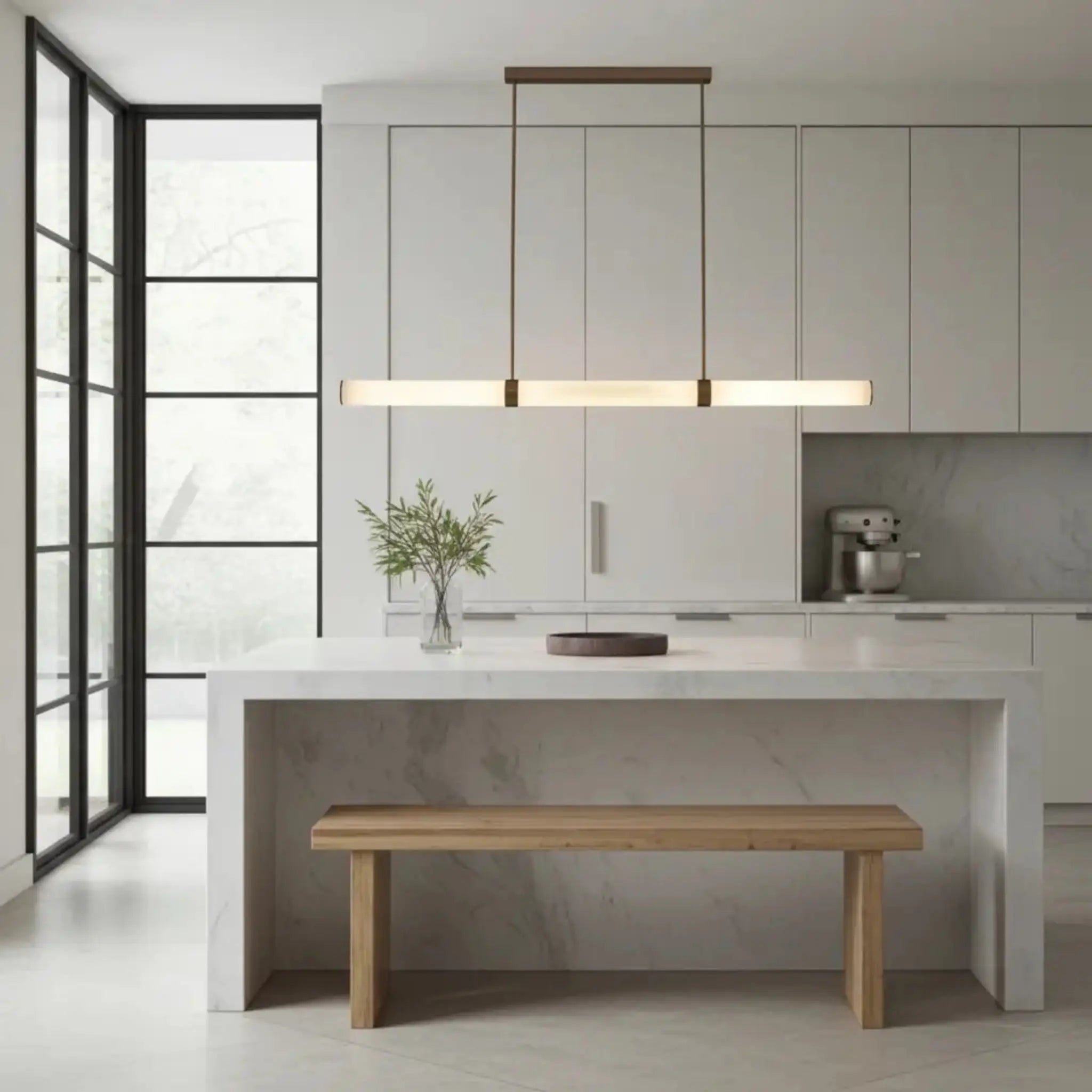 Madison Alabaster Style Spanish Marble Pendant Light - Antique Brass / Dimmable