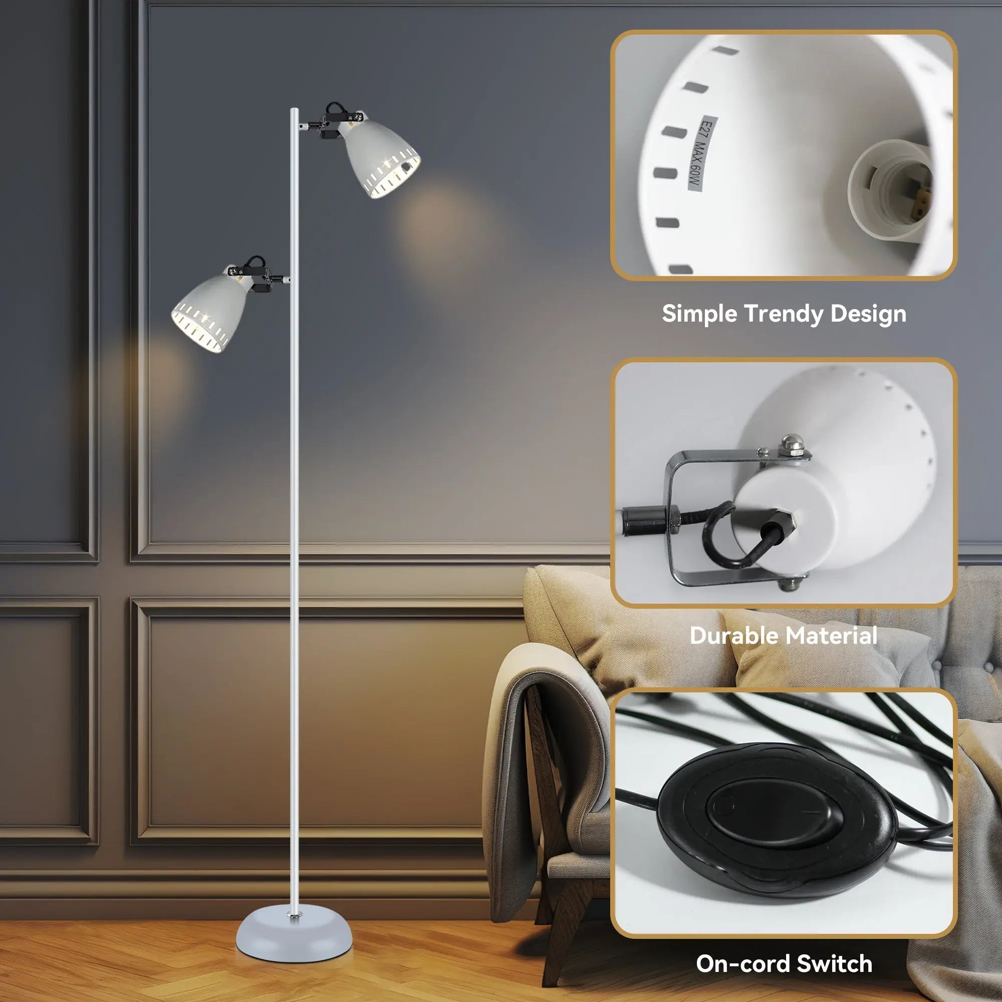 Audrey Floor Lamp White Modern Metal Two Lights Lexi