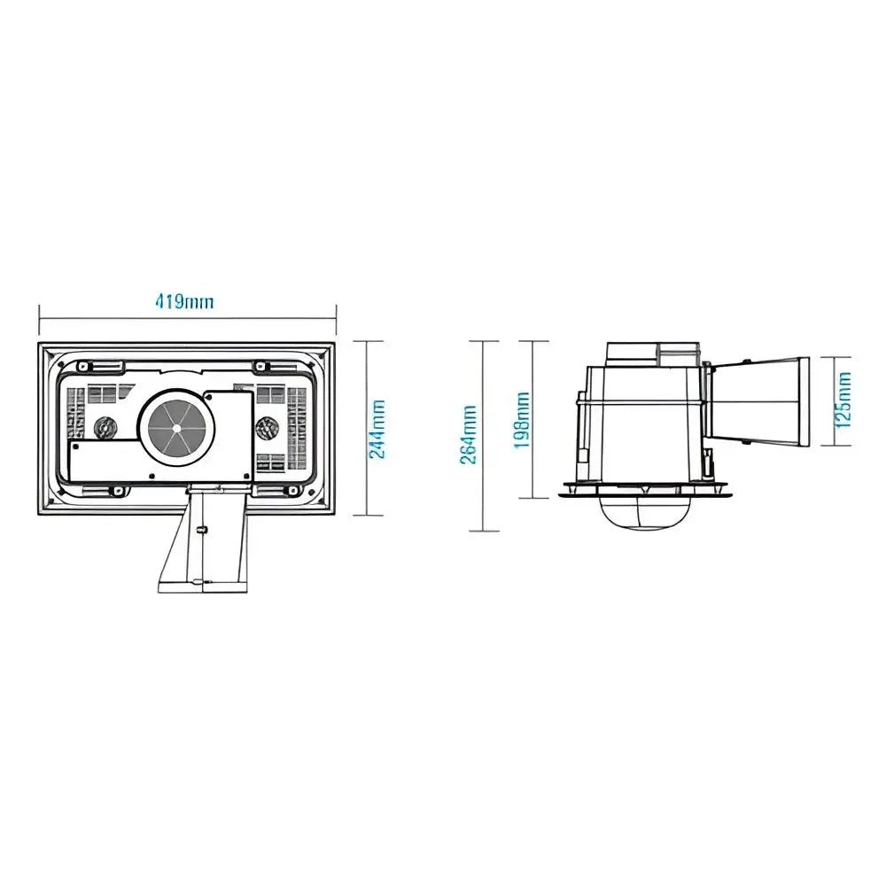 Martec Striker 2 bathroom heater technical drawing of wall light fixture dimensions