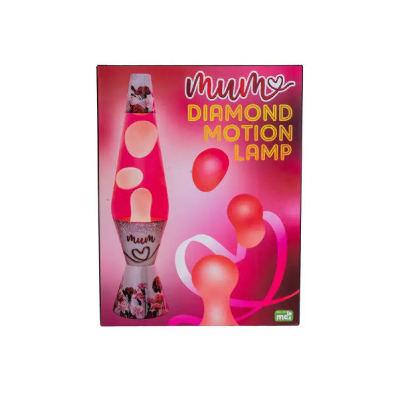 Box of a diamond motion lamp with pink and red design on a white background