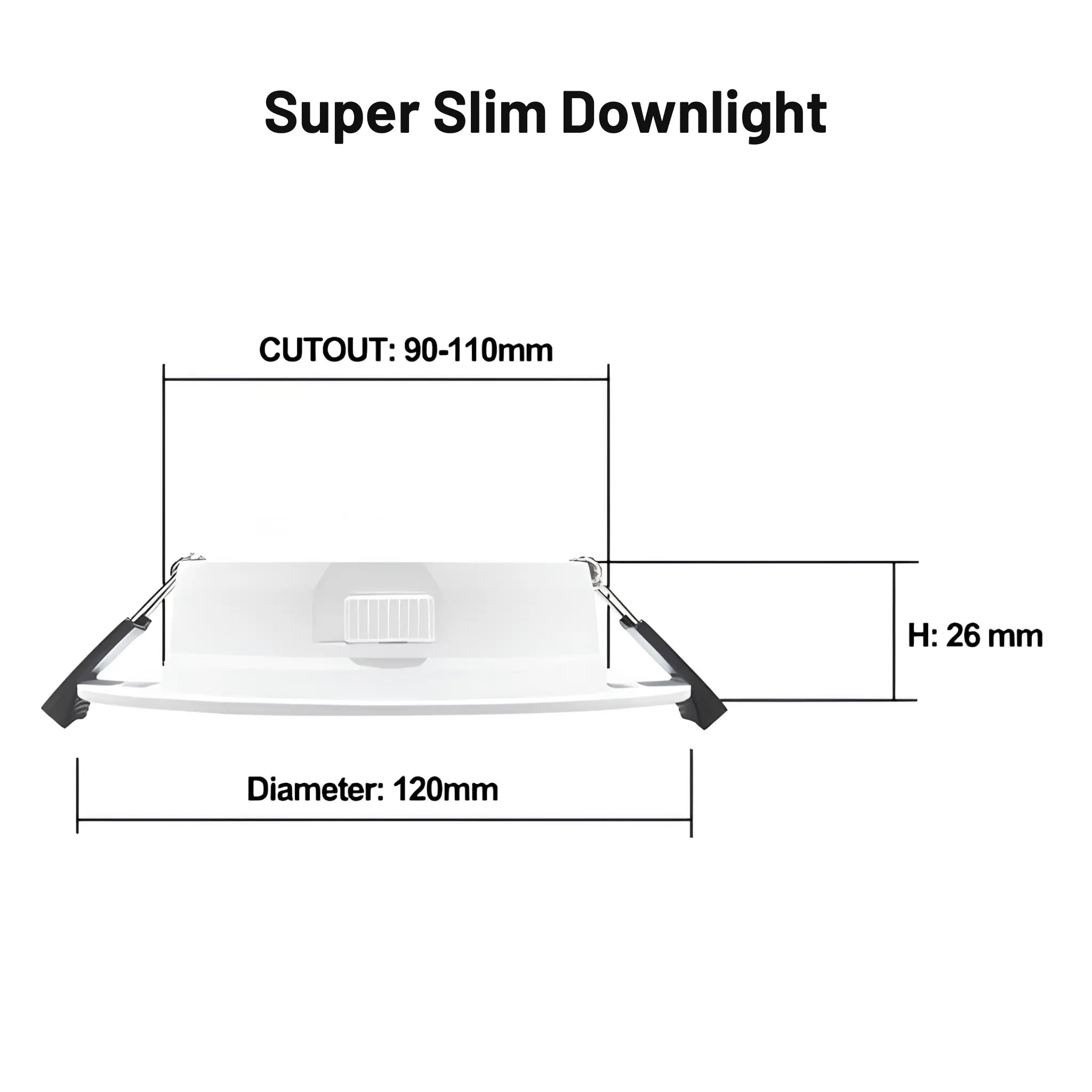 Blade Diagram of a super slim downlight with dimensions on a white background