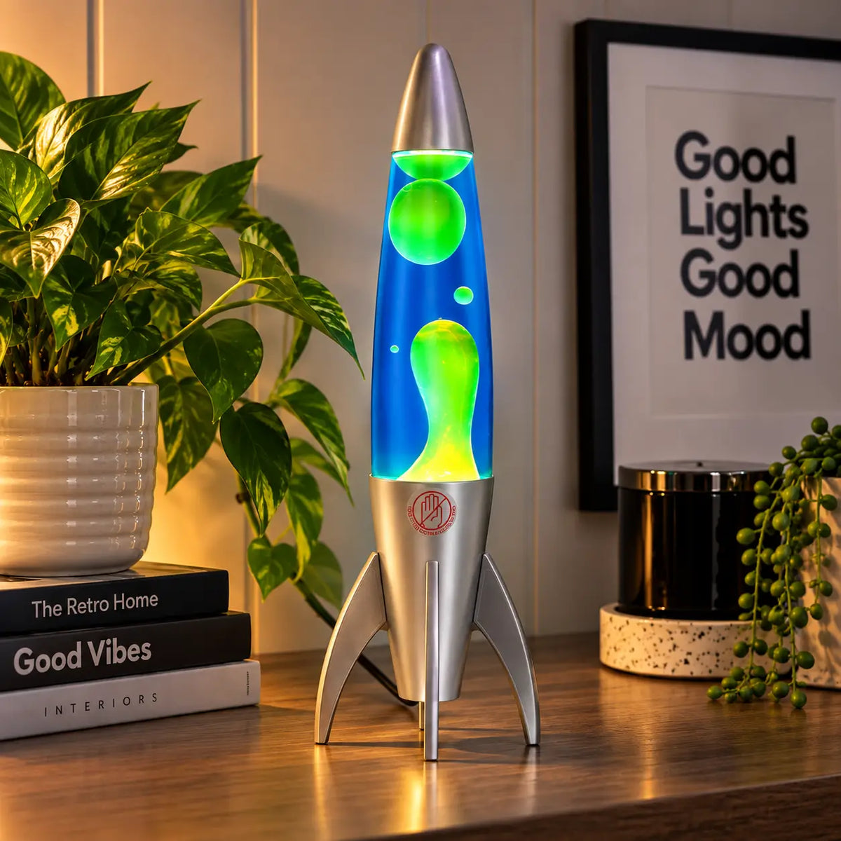 Blue Green Rocket Motion Lava Lamp - 37cm Retro Table Lamp