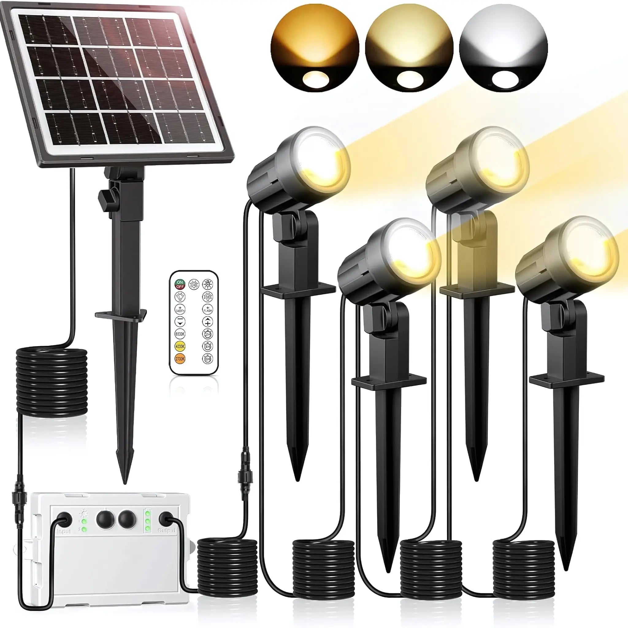 Botanical 4-in-1 tri-colour solar garden spotlights kit with remote