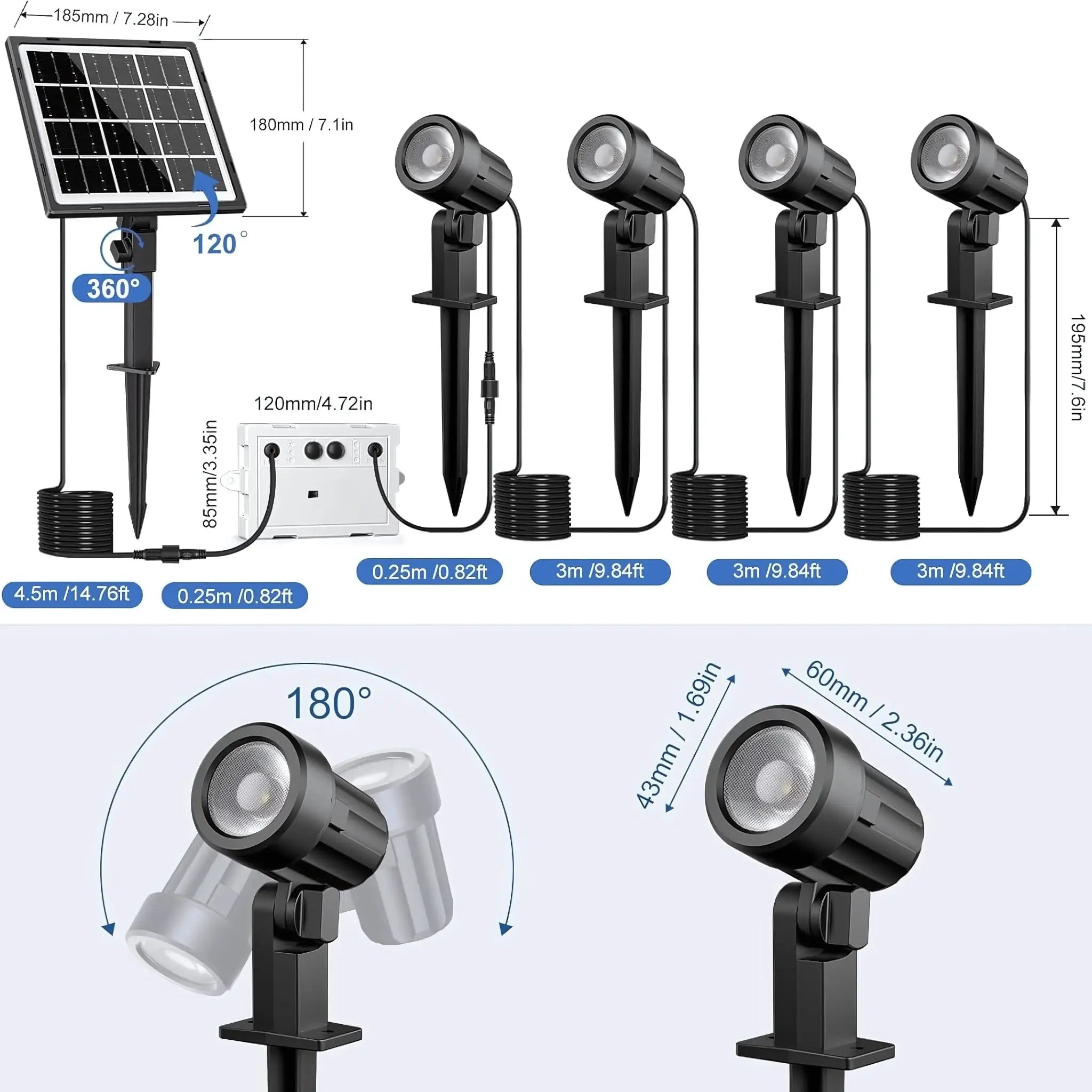 Tri-colour Solar Garden Spotlights Kit Waterproof