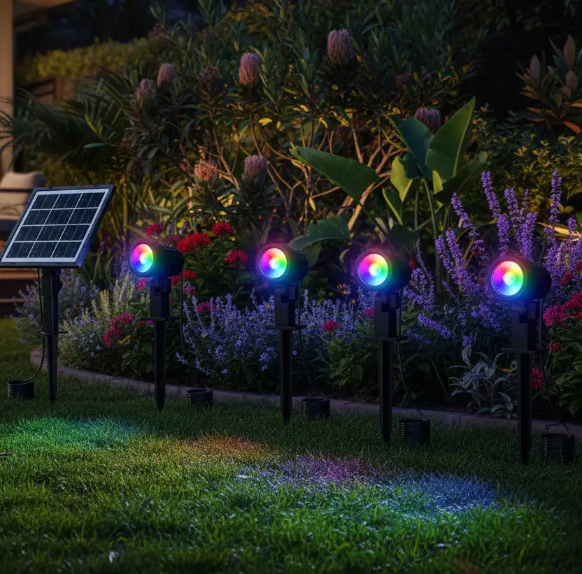 Botanical 4-in-1 RGB LED Solar Spotlights Garden Spike Kit