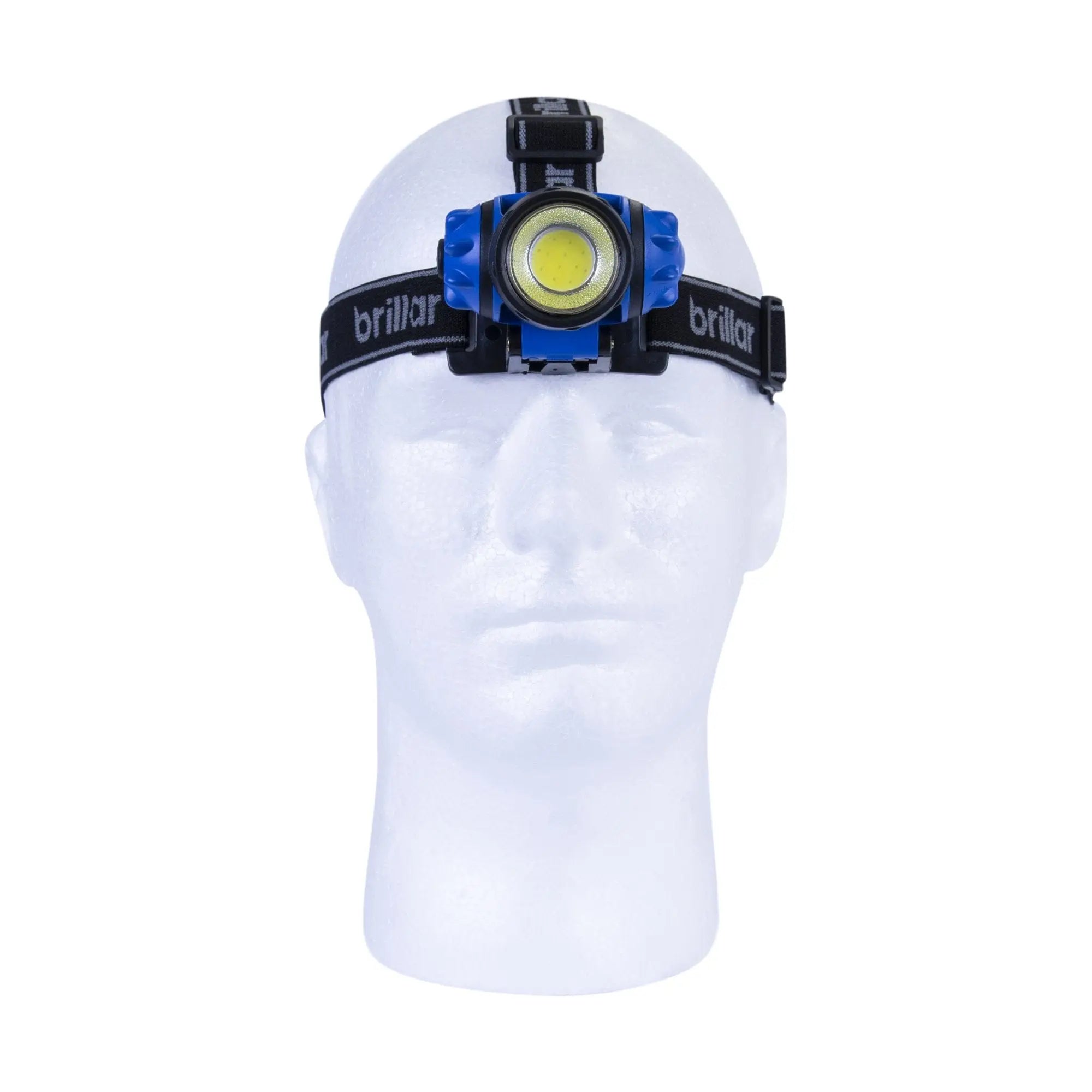 Brillar 3-mode headlamp blue on white mannequin head