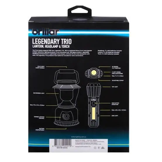 Brillar Camping Torch Legendary Trio Lantern,Headlamp & Torch