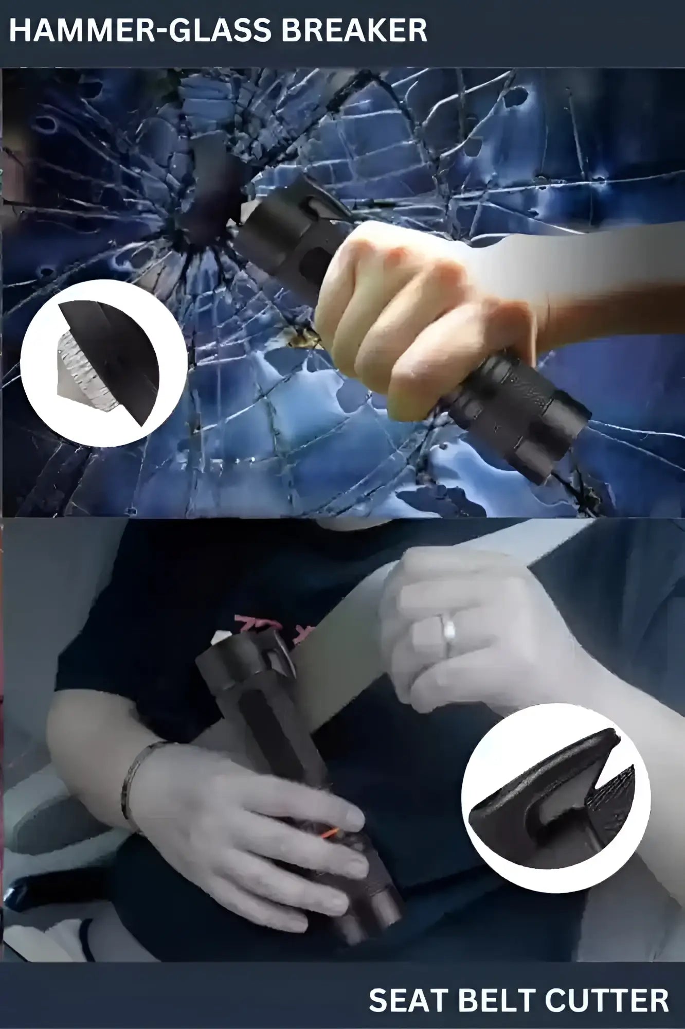 Brillar Electrical Emergency Torch, Seatbelt Cutter, Window Breaker - Black