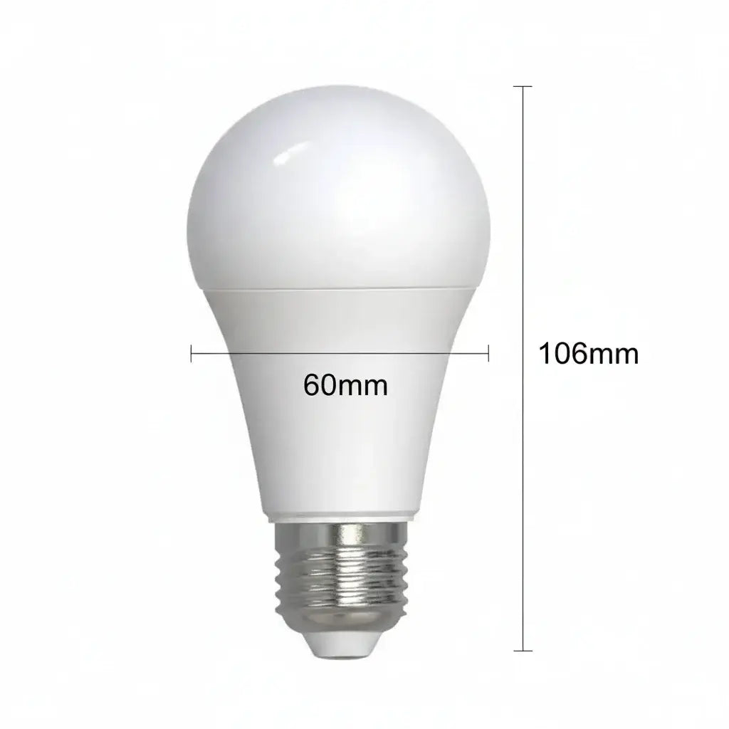 LED light bulb with dimensions labeled
