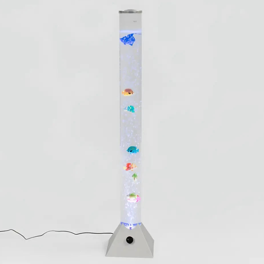 A tall cylindrical bubble fish lamp tower 90cm with colorful artificial fish and colour-changing LED sensory lamp australia