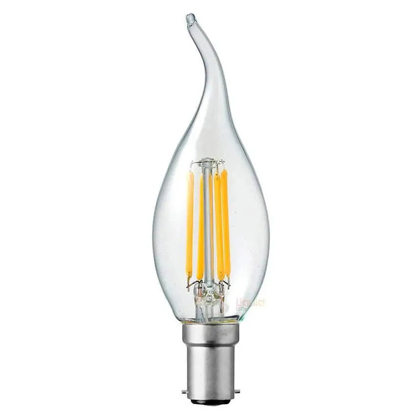 Clear glass 4w dimmable flame tip candle led bulb with b22 bayonet cap in warm white for elegant lighting