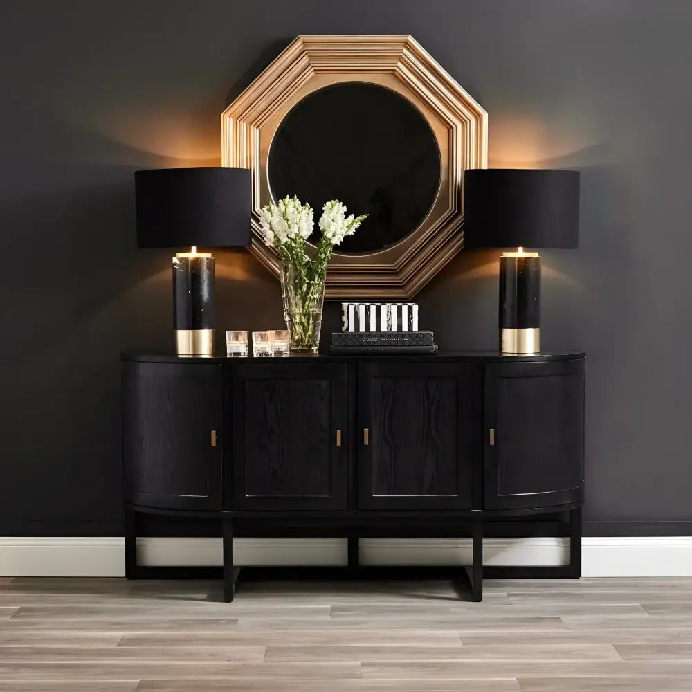 CAFE LIGHTING & LIVING Table Lamp Paola Marble Table Lamp - Black w Black Shade B11651