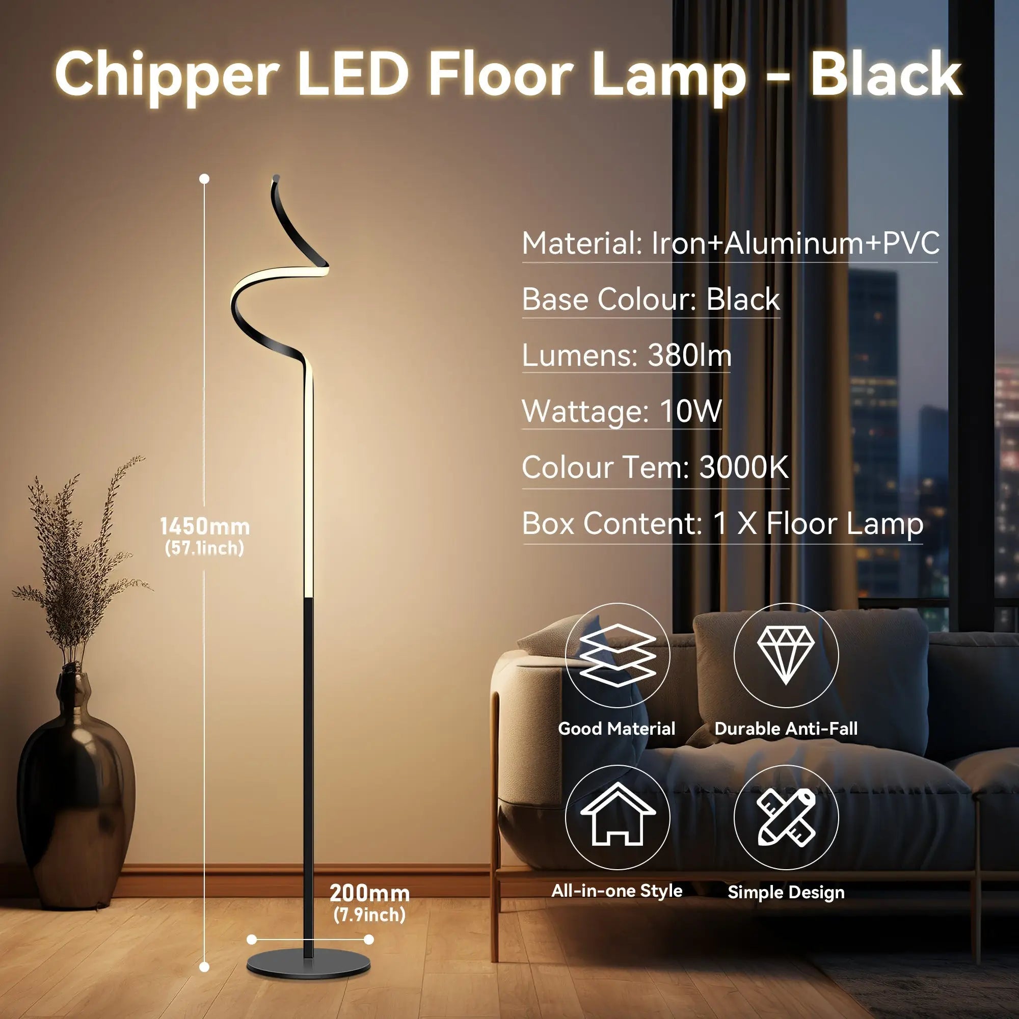 Lexi Chipper Led Floor Lamp Black Modern Lighting