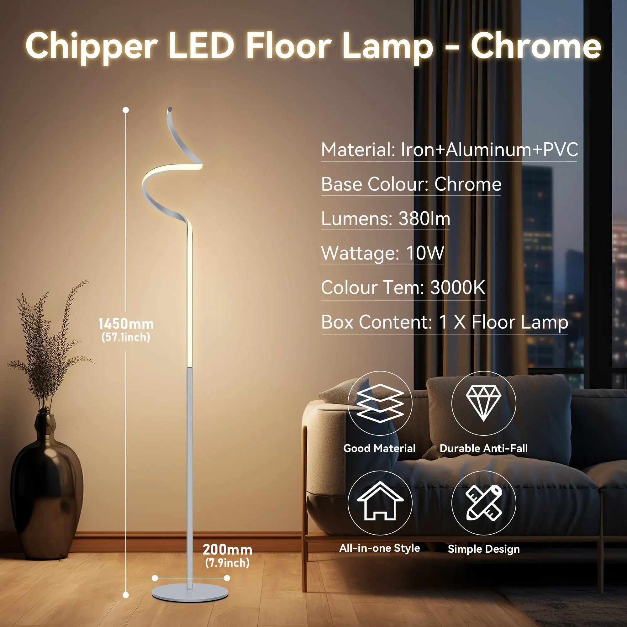 Chipper Led Floor Lamp - Chrome Lexi Lighting