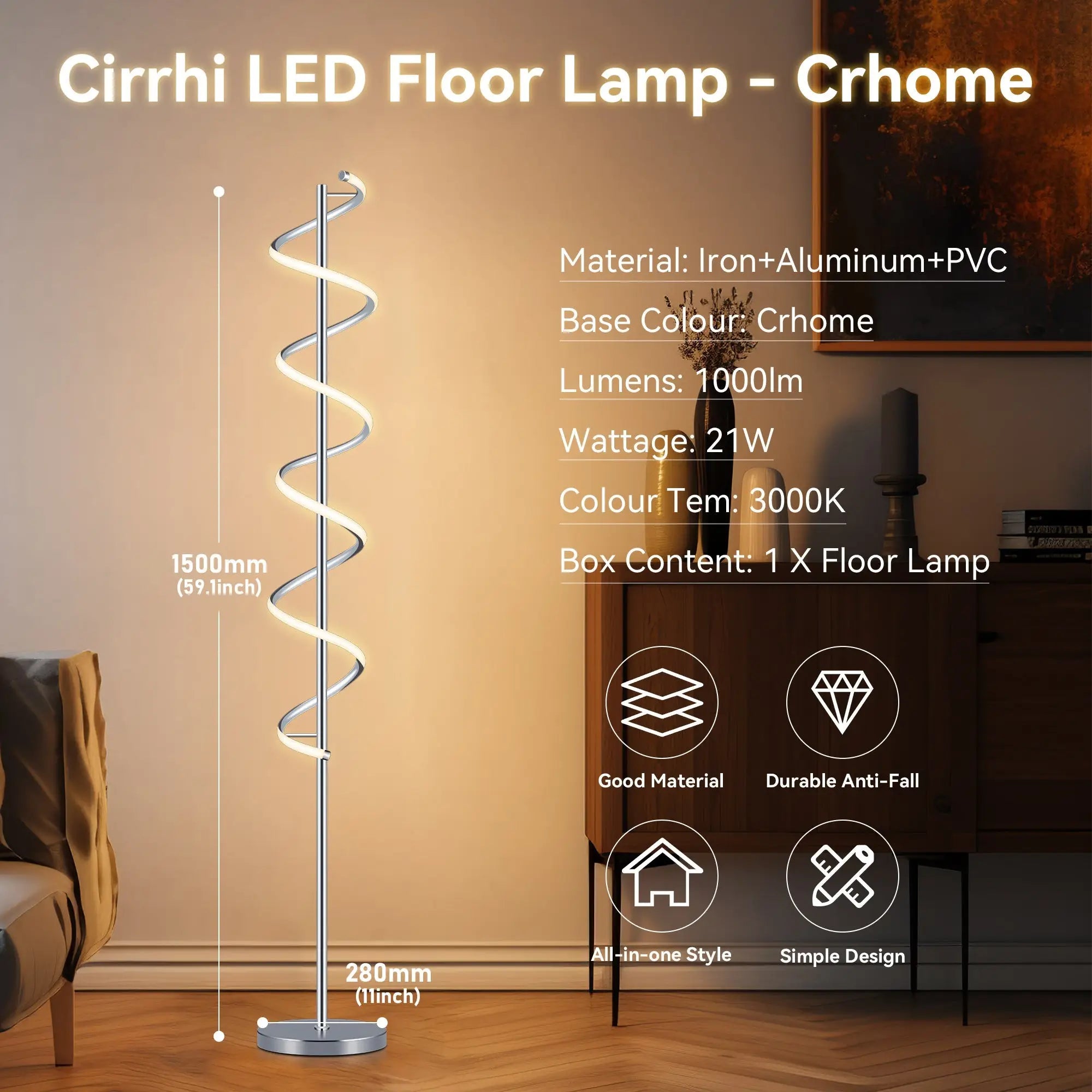 Cirrhi Led Floor Lamp - Chrome Lexi Lighting