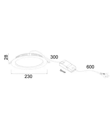 Technical drawing of a LED light with dimensions labeled