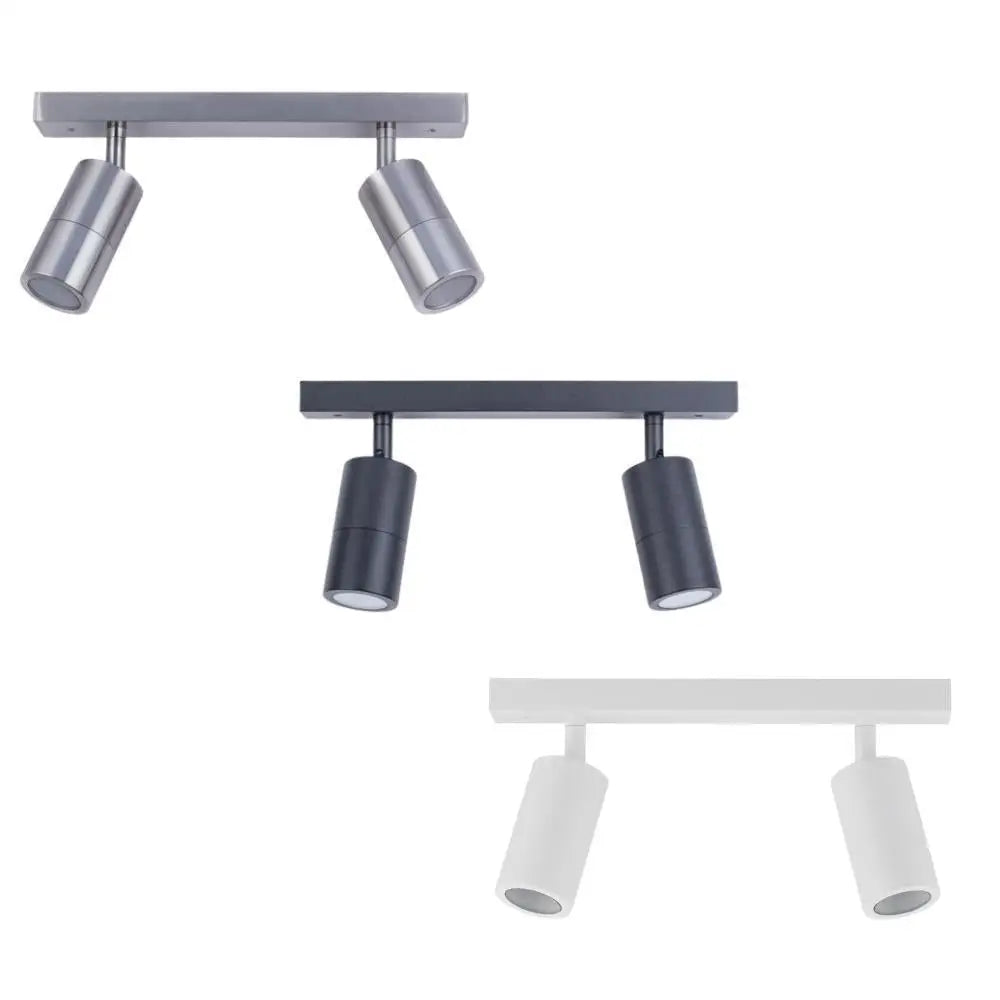 Three CLA PG2BAR 2-light bar adjustable rail spot lights in silver, black, white