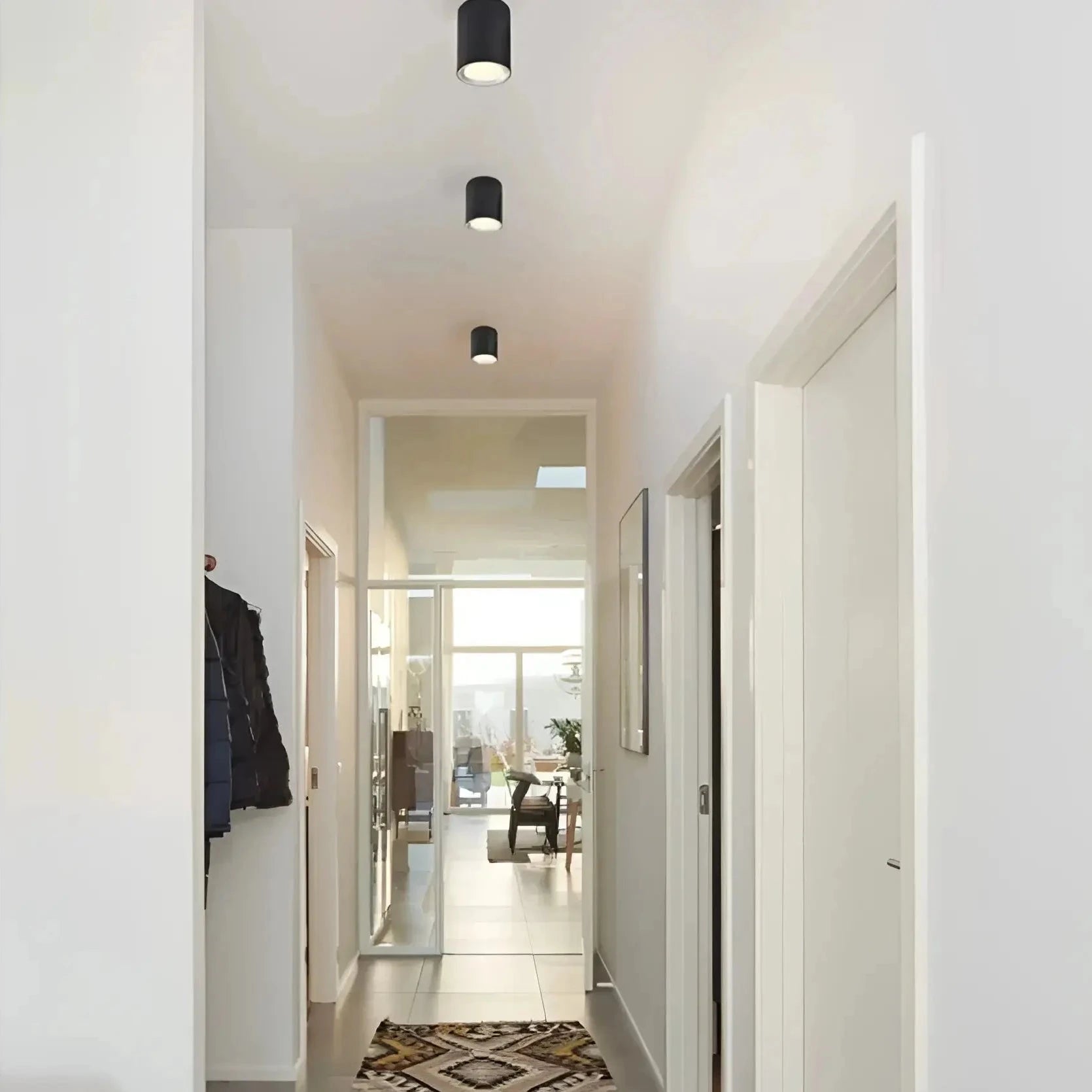 Cla Surface 17A/18A GU10 downlight in long hallway with gray walls