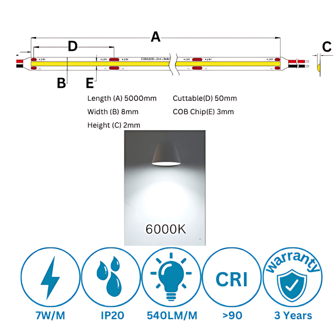 Green Earth Lighting Australia LED Strip light 5 meter COBRA Home Dotless LED Strip Kit - Daylight GECOBHOME5M6K