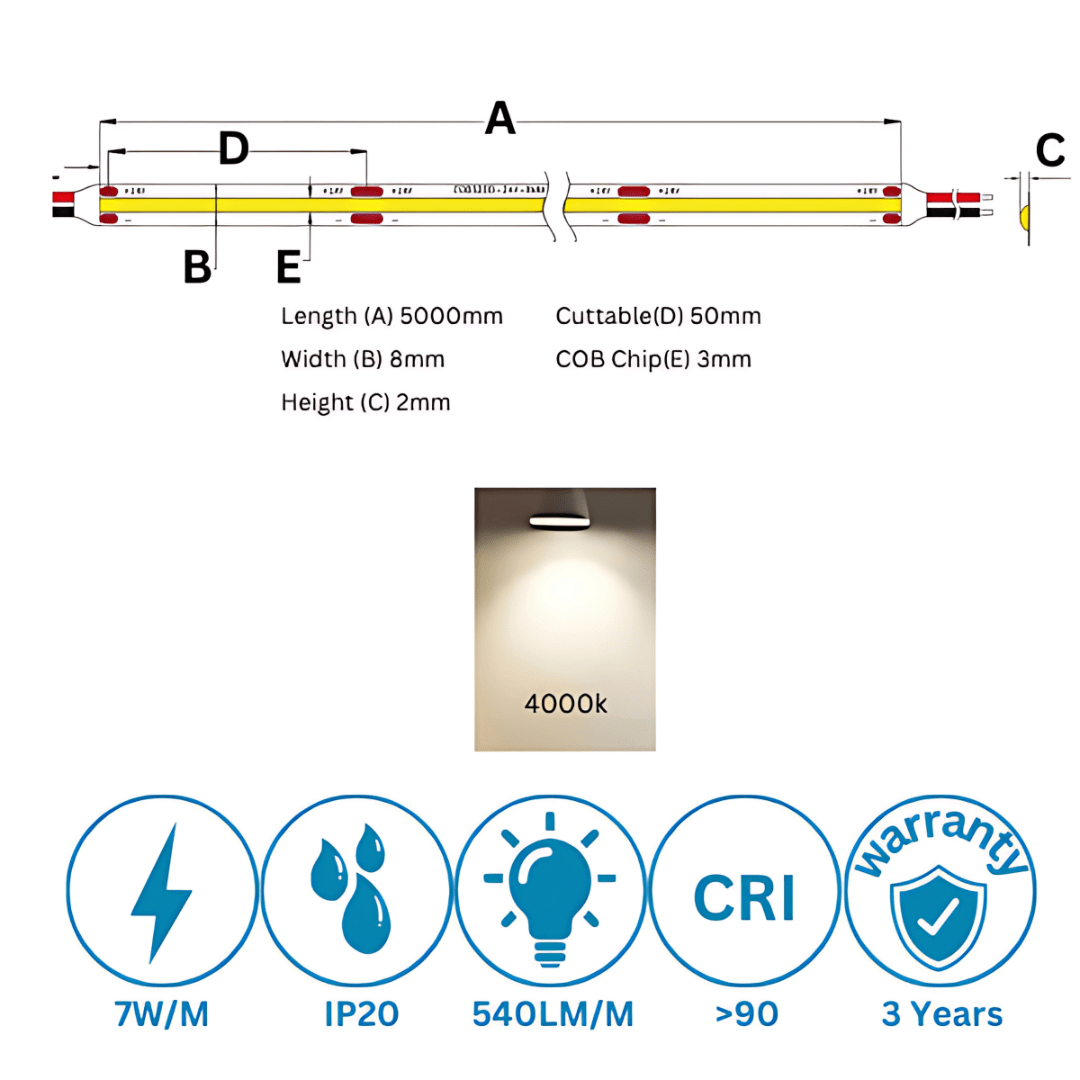 Green Earth Lighting Australia LED Strip light 5 meter COBRA Home Dotless LED Strip Kit - Cool White GECOBHOME5M4K