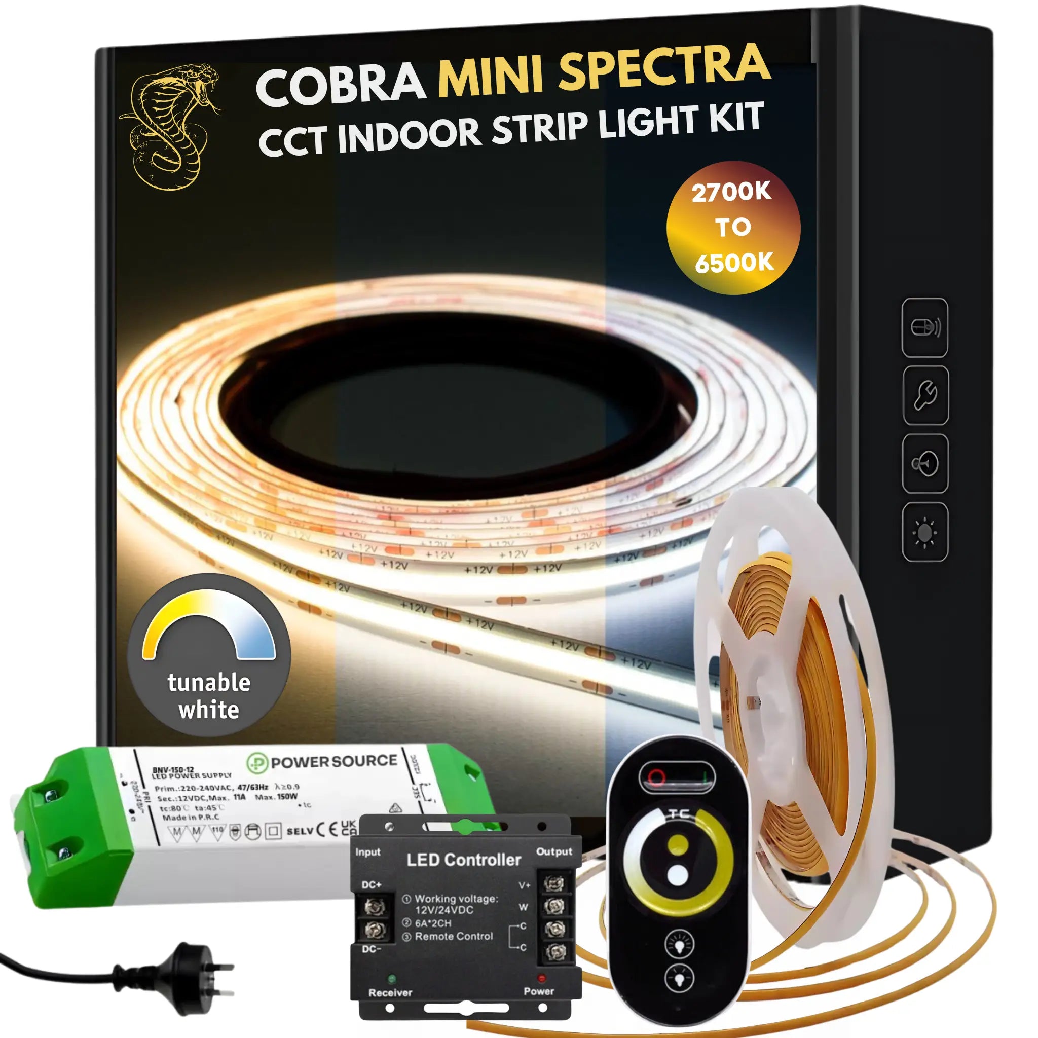 COB LED Strip Light Mini 5mm 14W/m – Dotless CCT 2700K - 6500K (IP20 Indoor)