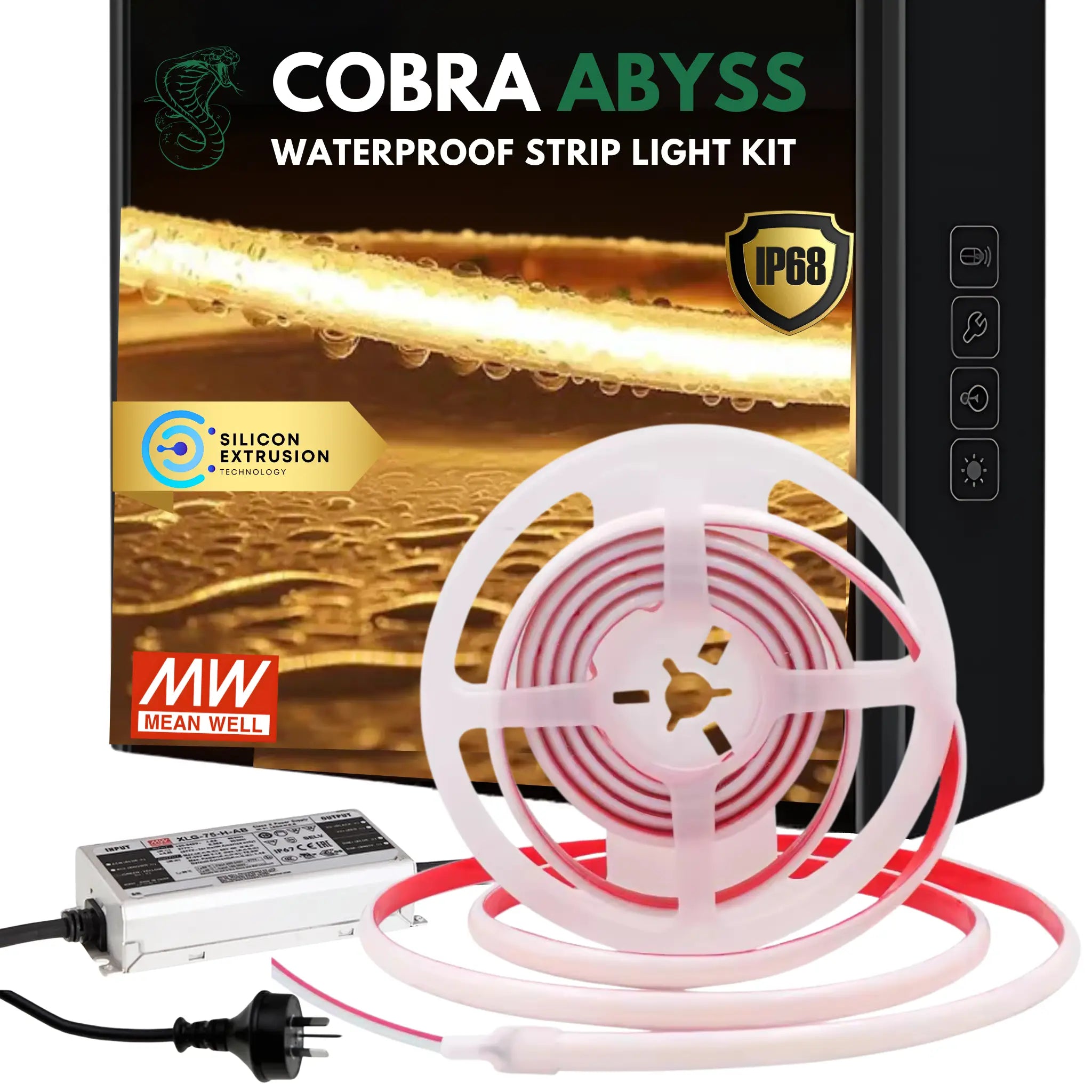 Green earth Cobra Abyss waterproof strip light kit with packaging and LED strip kit Outdoor