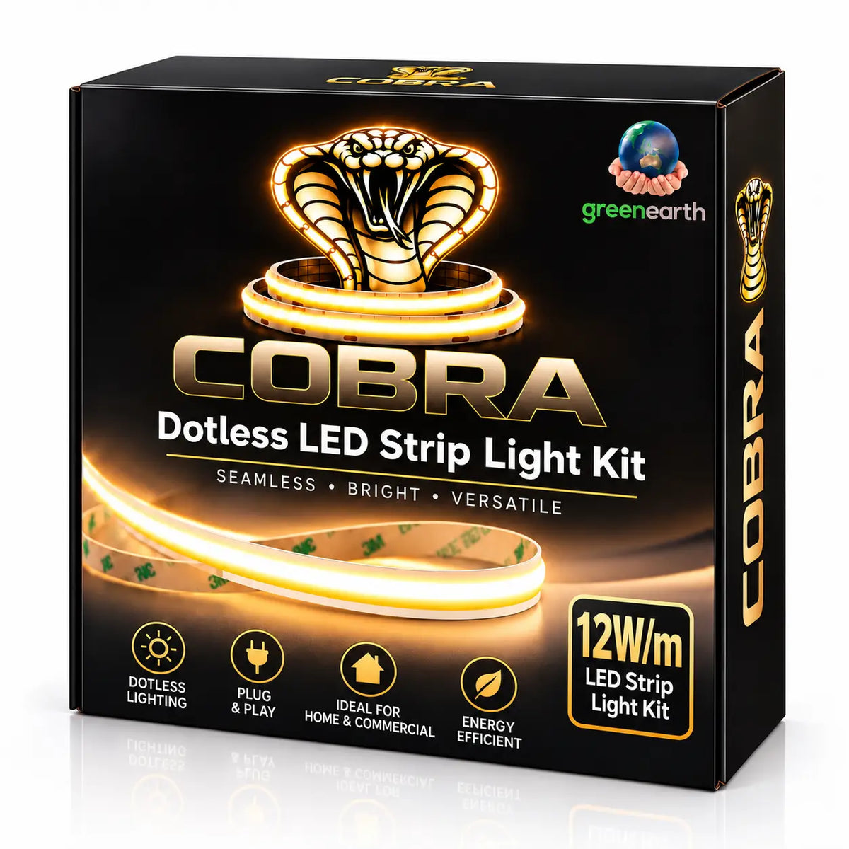 COBRA Core 12W/m Dotless COB LED Strip Light Kit – 3000K Warm White