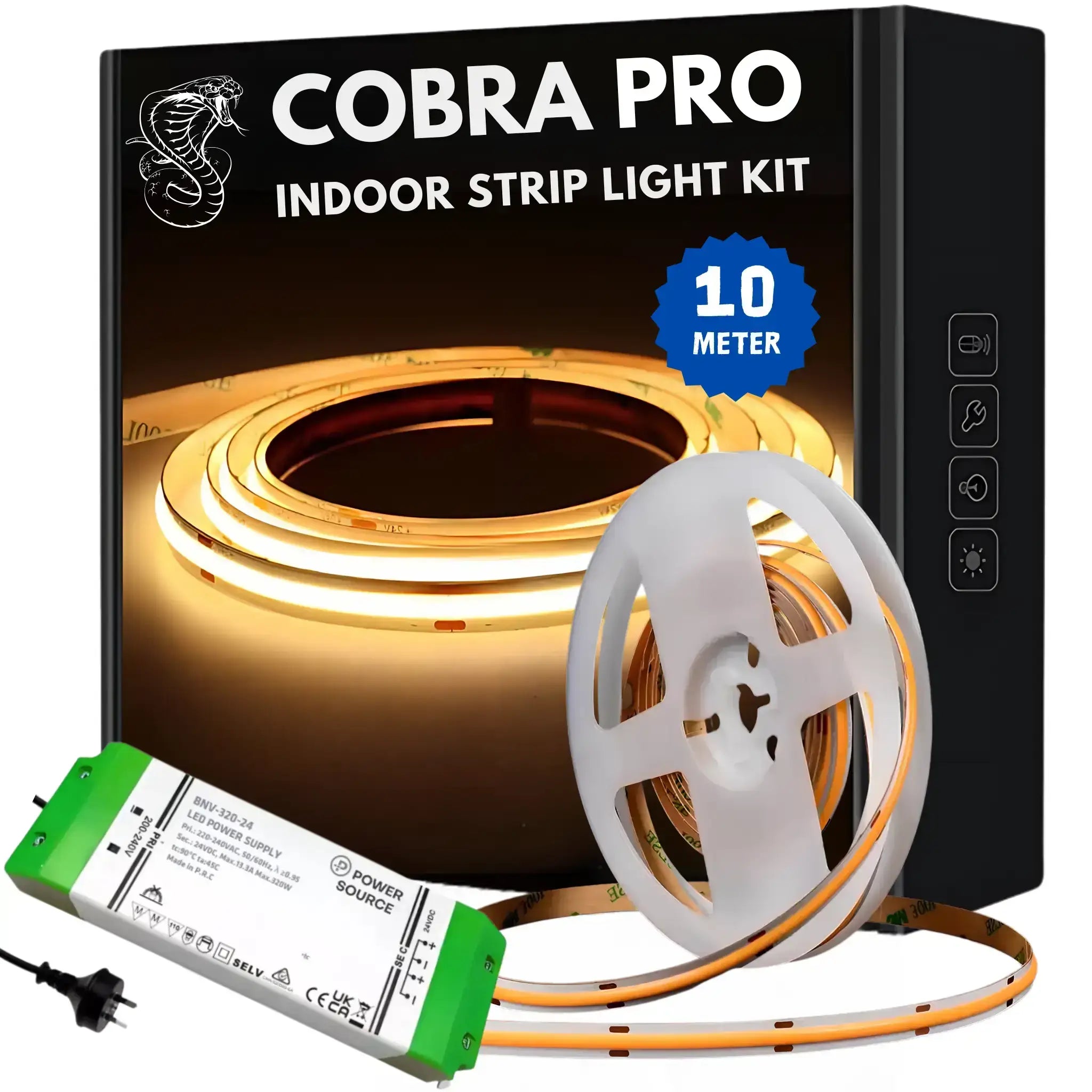 COB LED Strip Light Kit Pro 12W/m – Dotless 10 meter set (IP20 Indoor)