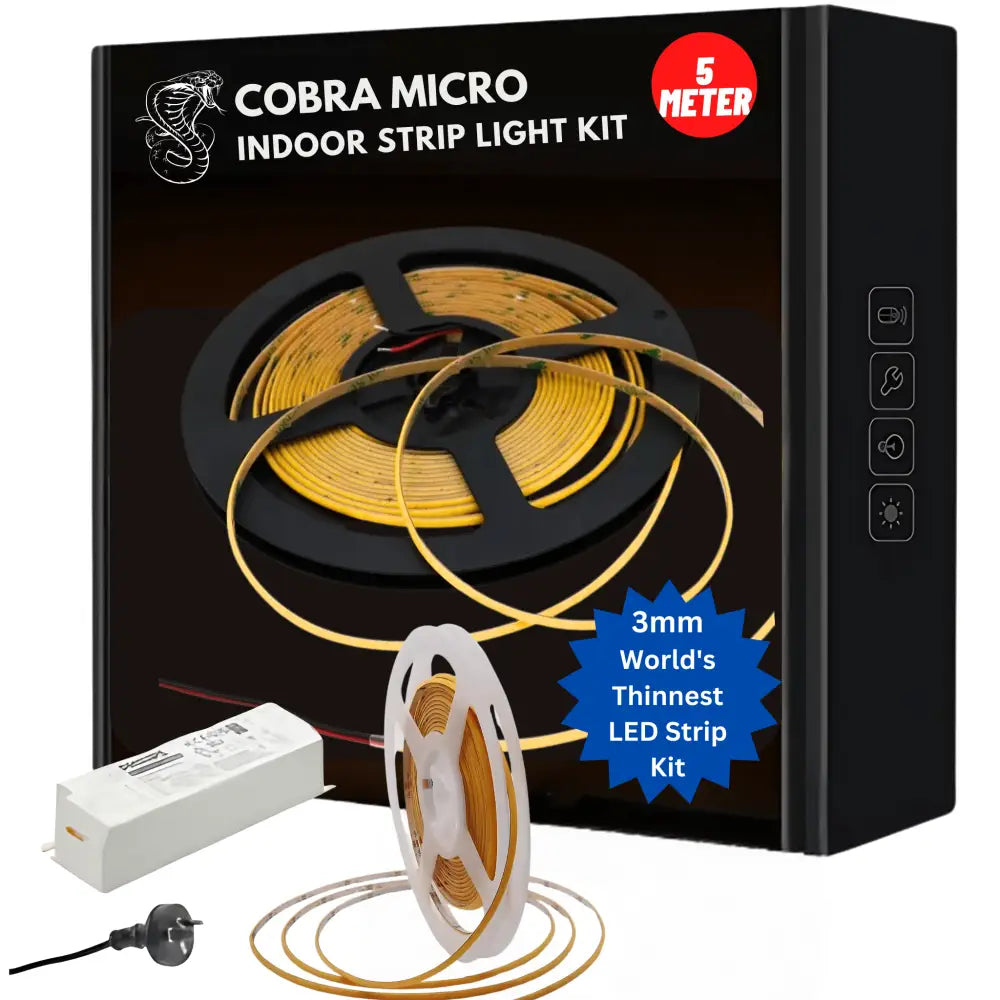 Green Earth Lighting Australia Strip Kit COBRA 5m Micro COB LED Strip Light Kit | 3mm Width