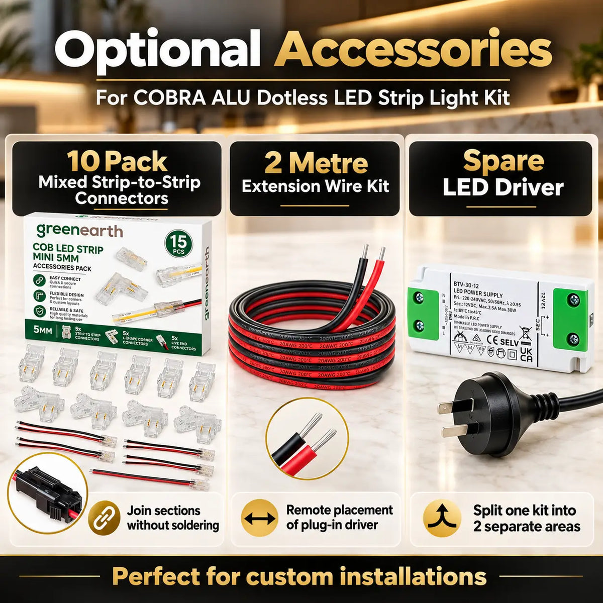 COBRA ALU 12W/m Dotless COB LED Strip Light Kit with Aluminium Profile – 4000K Cool White