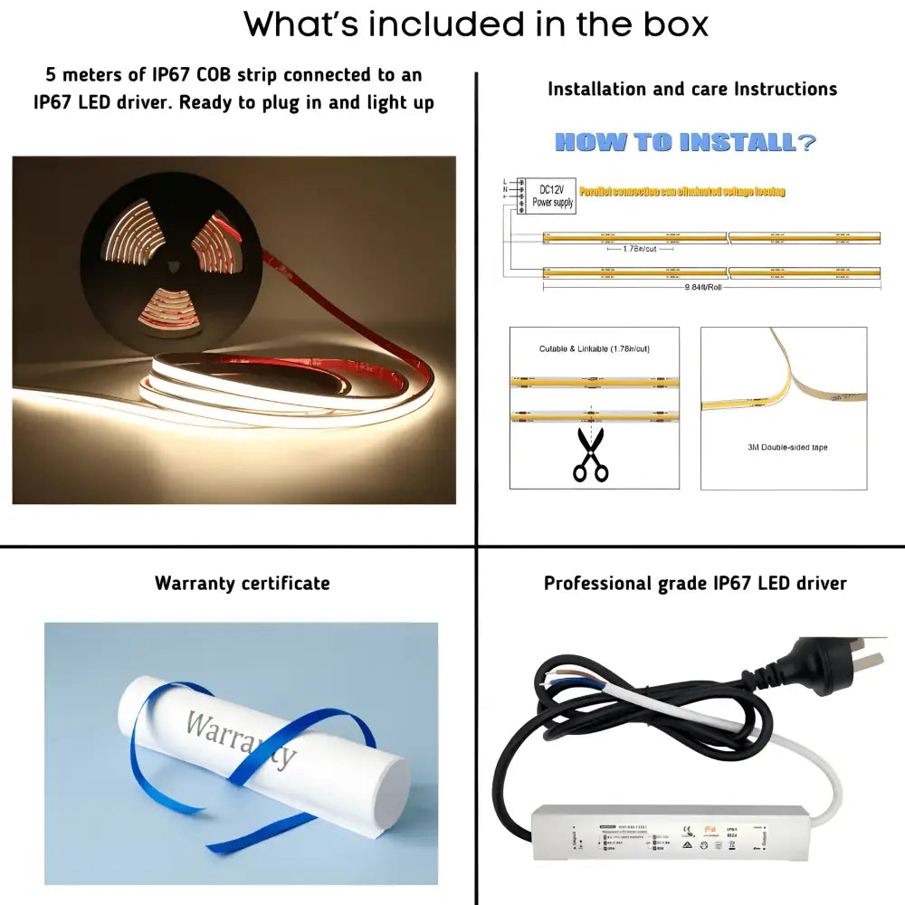 Green Earth Lighting Australia Strip Kit 5 meter COBRA Pro Splash 50W Dotless LED Strip Kit - 3000K Warm White KITIP673K5M