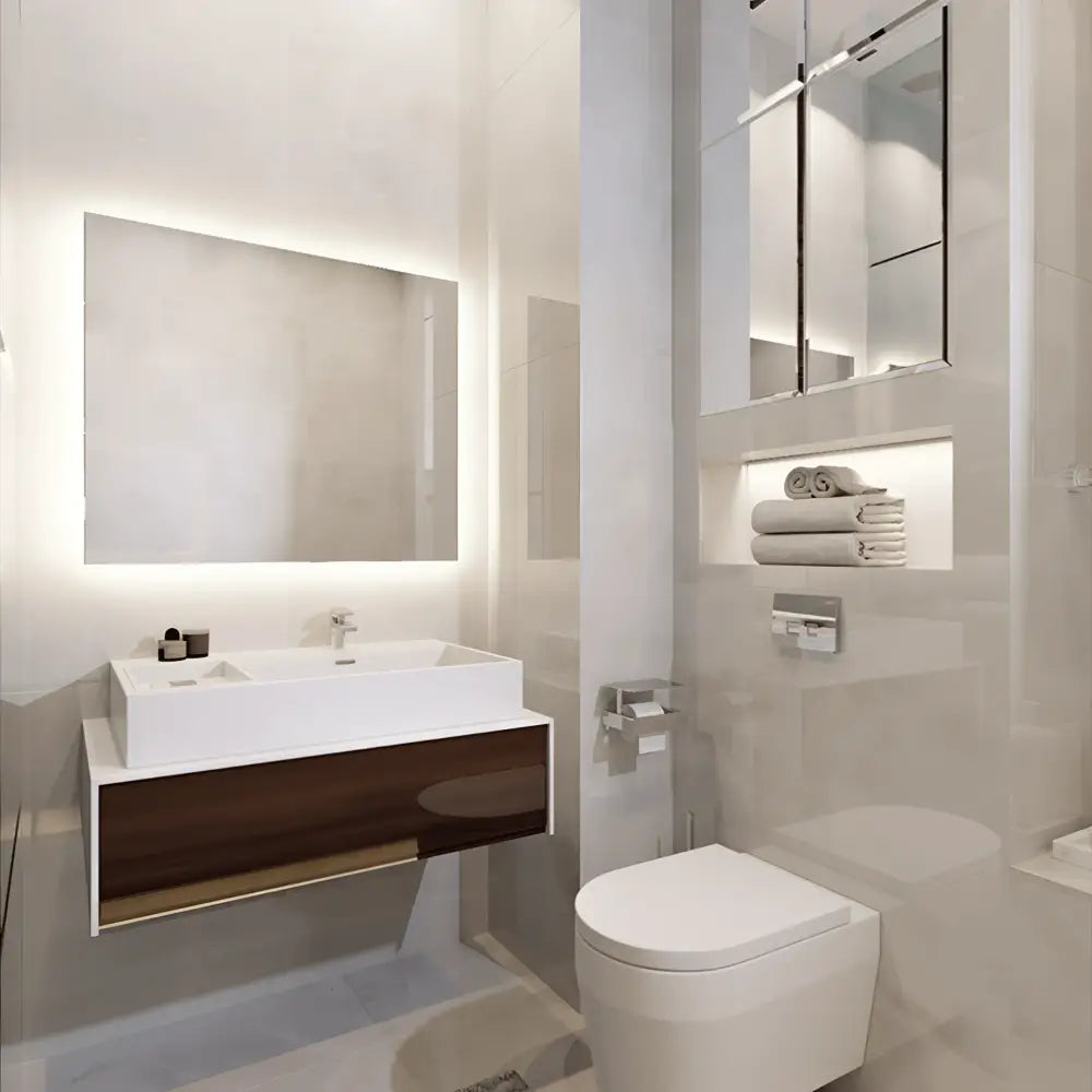 Modern white wall-mounted sink with IP67 Cobra Plus AquaGlow COB LED strip light kit