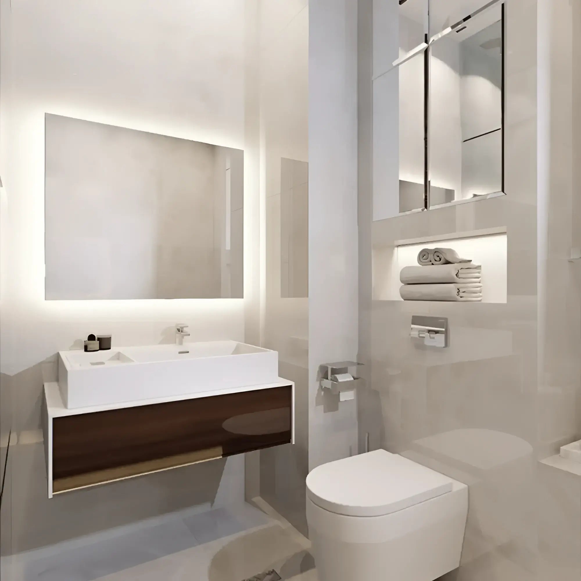 Modern white wall-mounted sink with IP67 Cobra Plus AquaGlow COB LED strip light kit