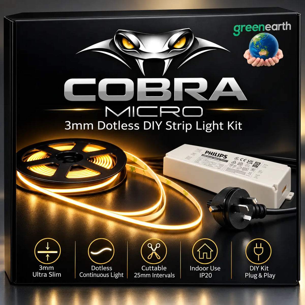 COB LED Strip Light Kit Ultra Slim 6W/m – Dotless 5 meter set (IP20 Indoor)