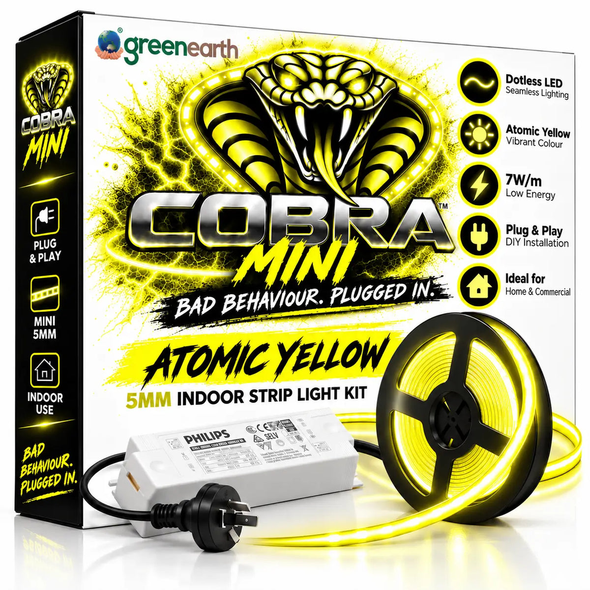 COBRA MINI Atomic Yellow – 5mm Dotless Yellow COB LED Strip Light Kit