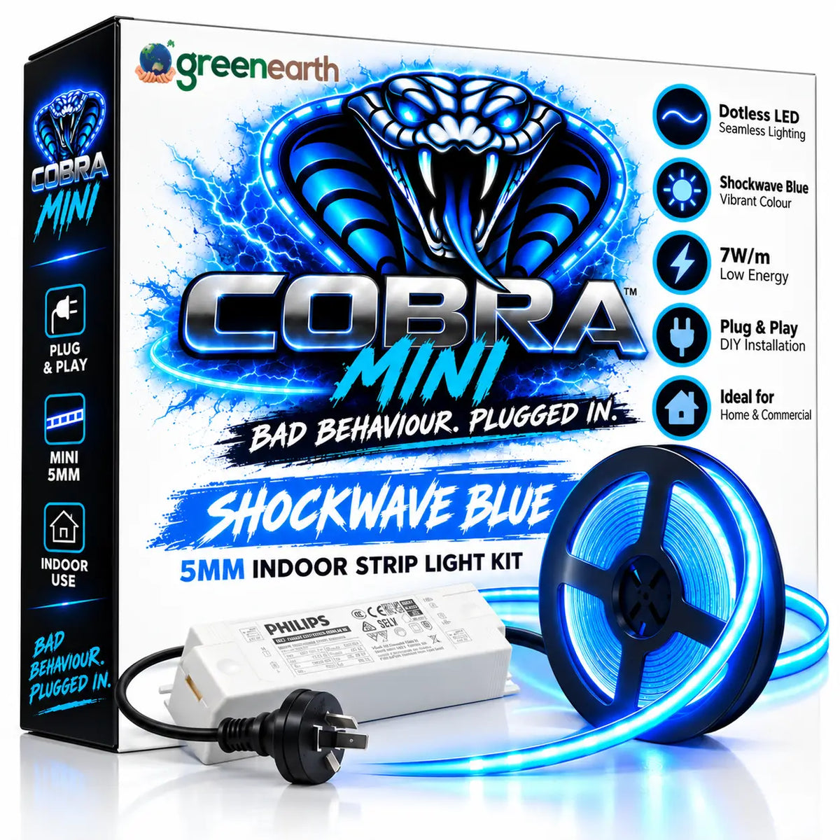 COBRA MINI Shockwave Blue – 5mm Dotless COB LED Strip Light Kit