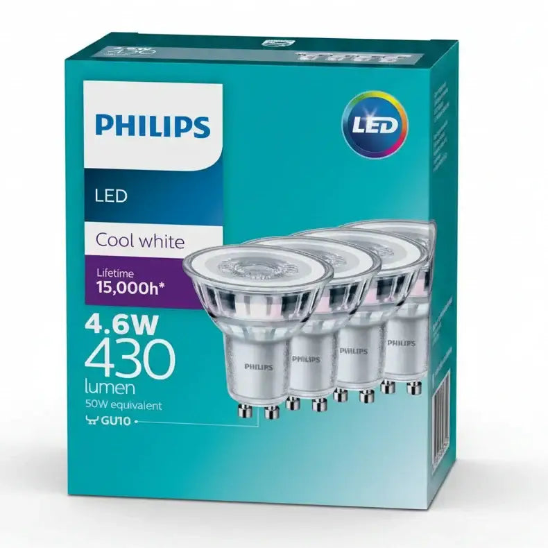 4.6W 410lm Phillips GU10 LED Spotlight Globe - 4 Pack