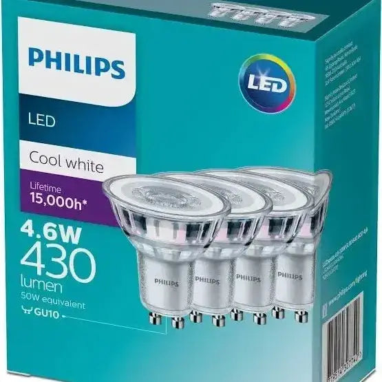 4.6w 410lm Phillips Gu10 Led Spotlight Globe - 4 Pack - Cool White