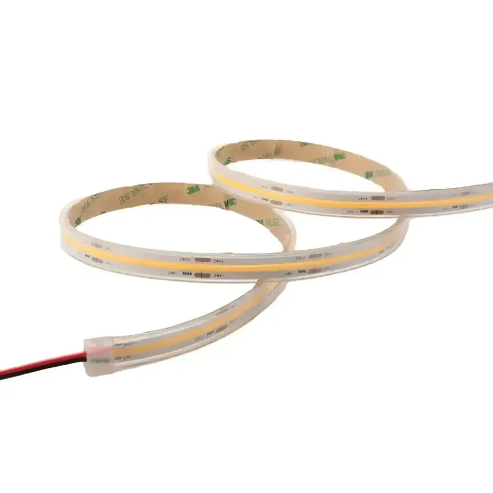 Dot-free IP67 COB LED strip lights with 3000K warm white light