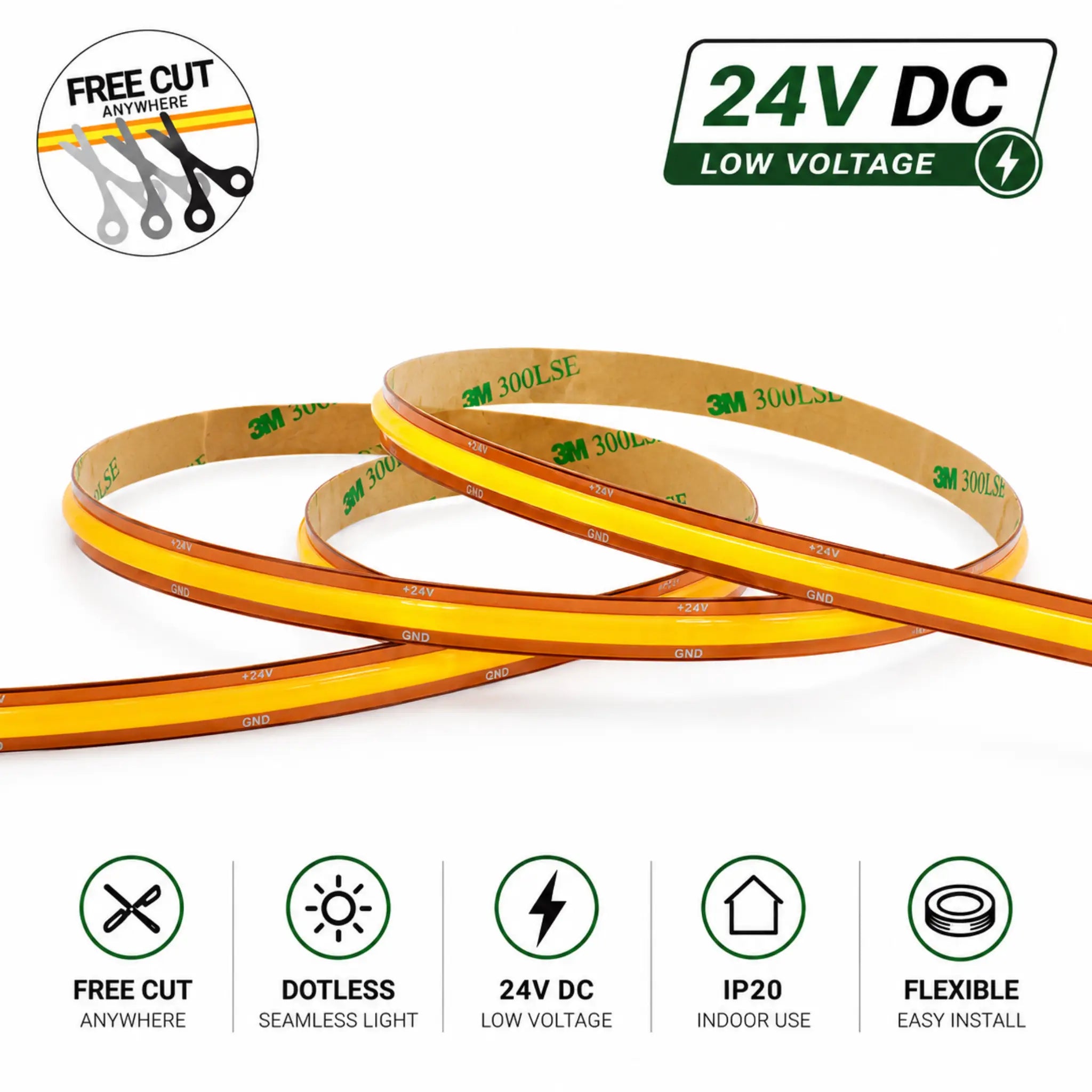 4V 12W per metre 3000K warm white free cutting COB LED strip specifications