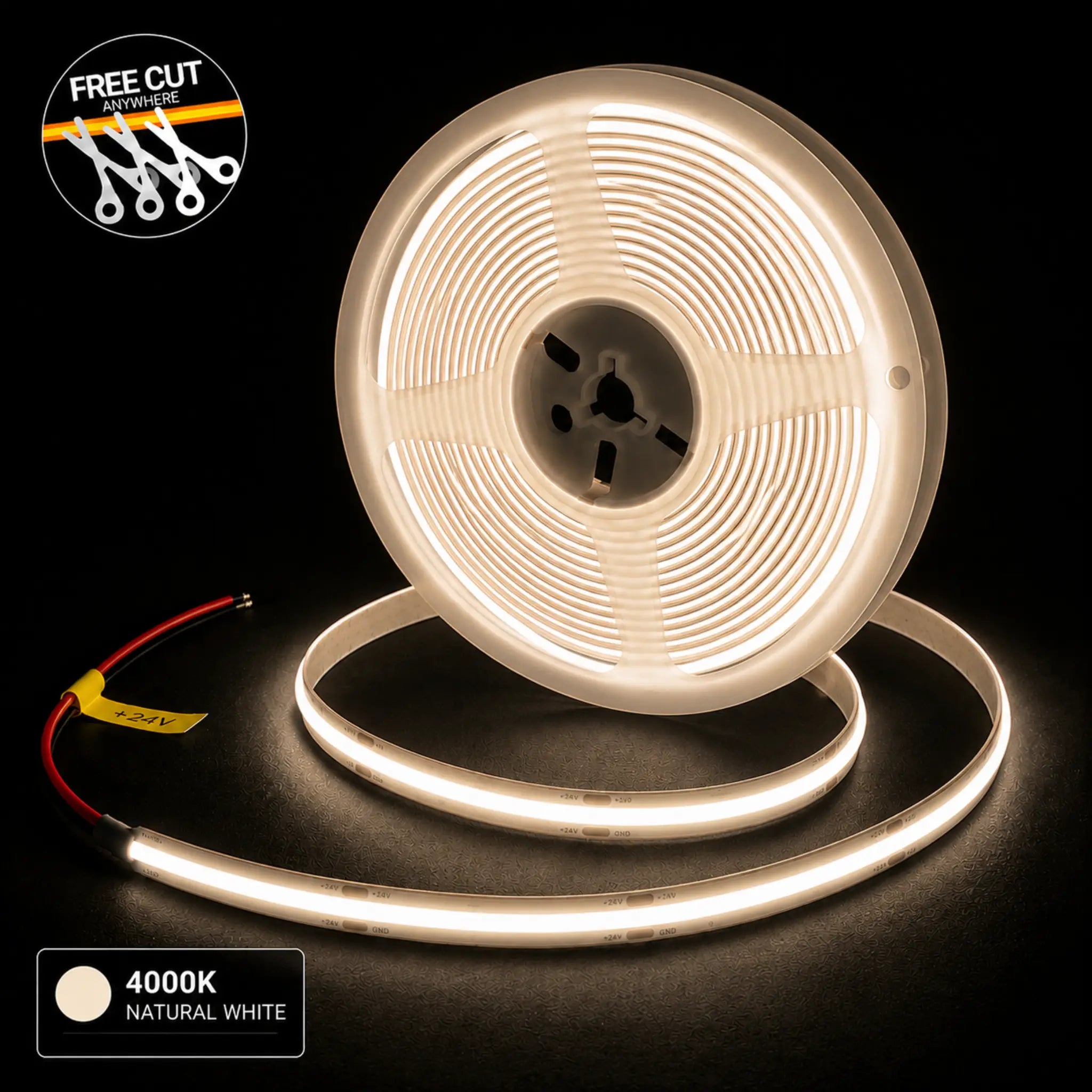 Dot free Cut Anywhere COB LED Strip Light 4000K Cool White - 12w/m 