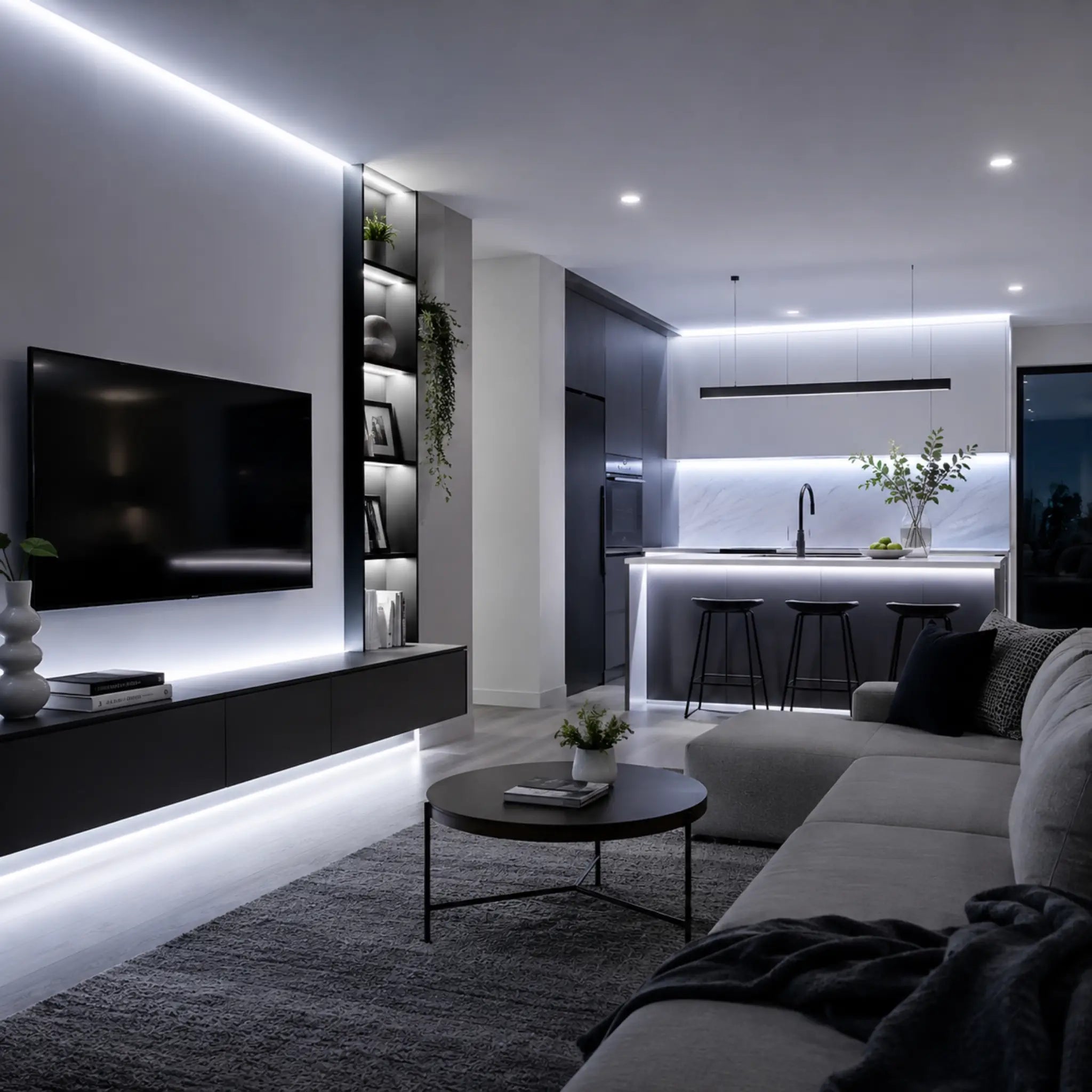 Cut Anywhere COB LED Strip Light 6000K Daylight - 12w/m (IP20 Indoor) In a modern living room