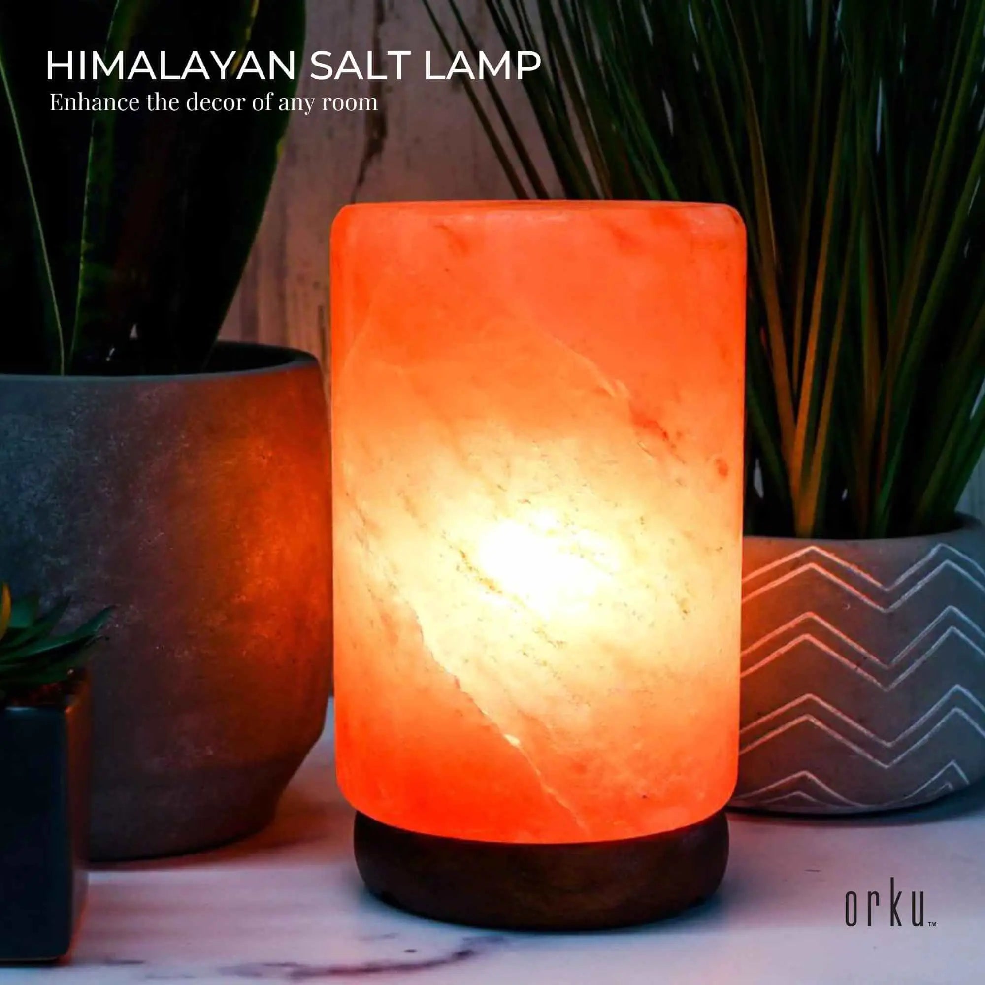 Cylinder Shape Usb Himalayan Salt Lamp on Marble Base