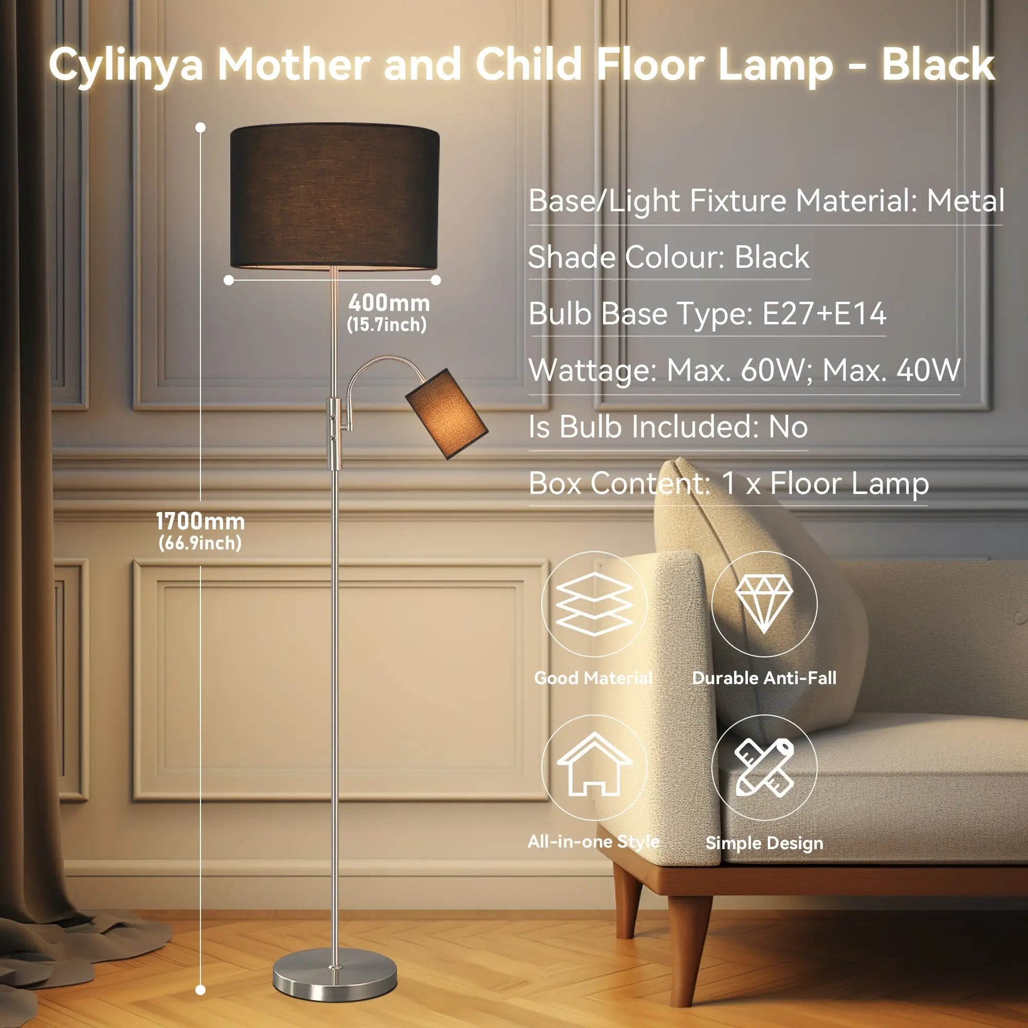 Cylinya Mother and Child Floor Lamp - Black Lexi