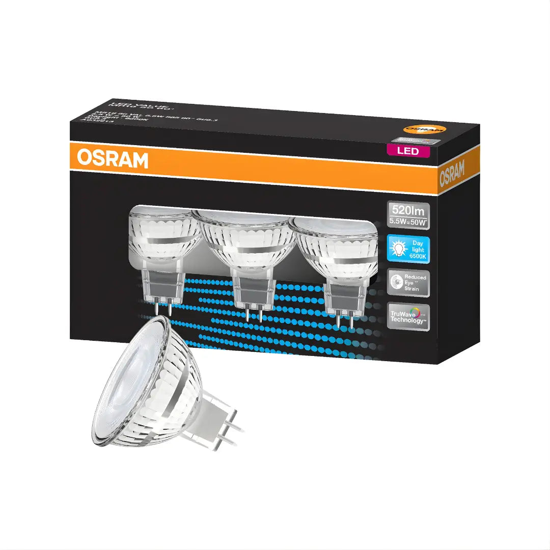12v 5.5w 500lm Osram Mr16 Spotlight Led Globe - 3 Pack - Daylight