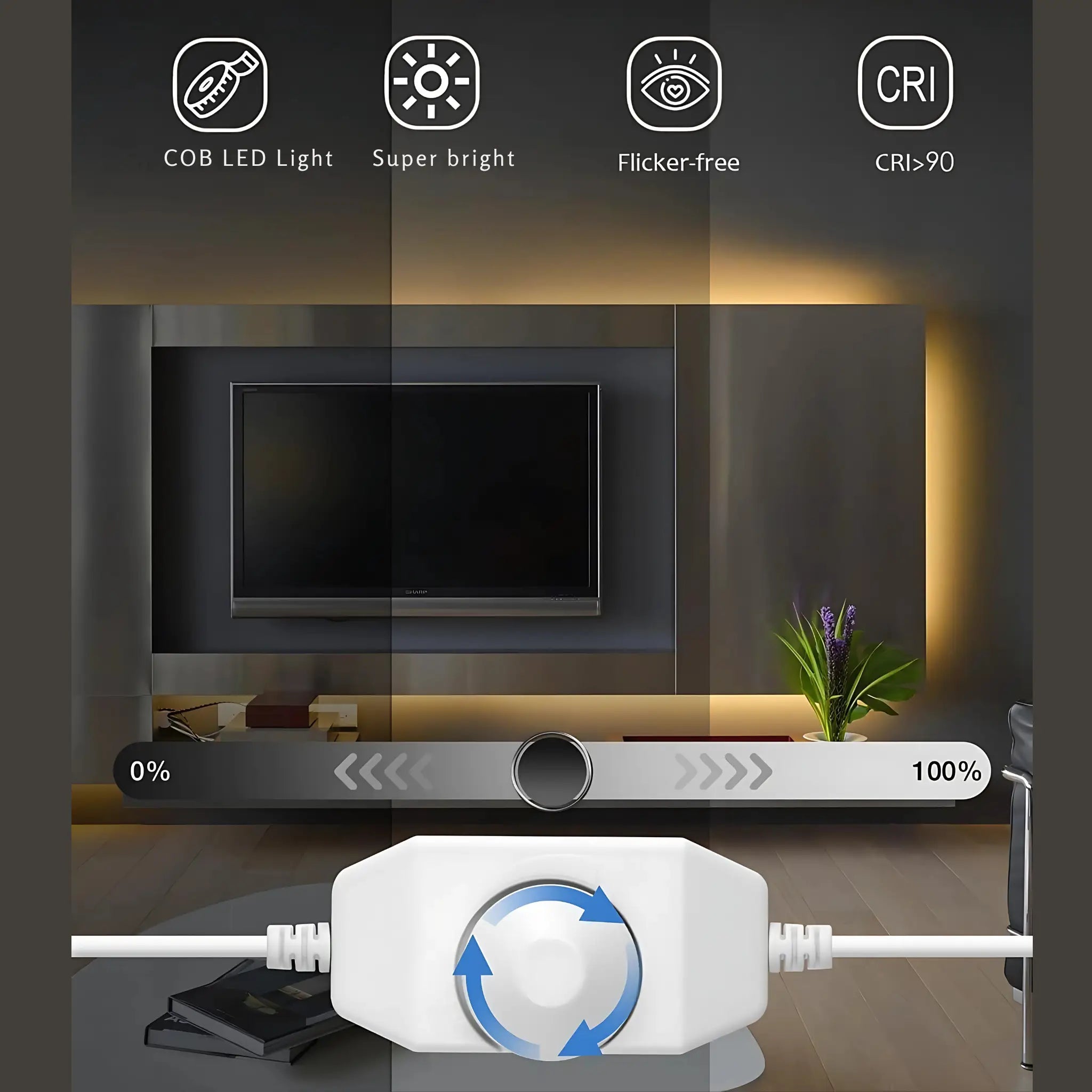 5m Dimmable Dotless Cob Led Strip Light Kit 12w